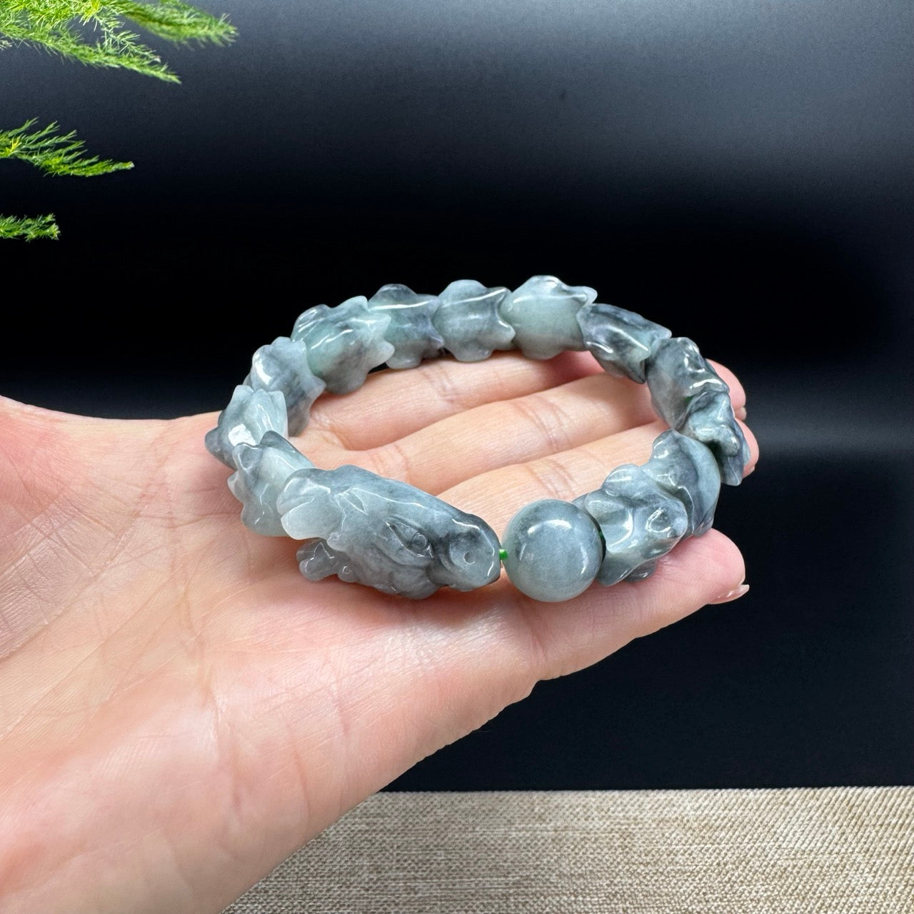 Natural Wuji Jadeite Jade Dragon Beads Bracelet(15mm)