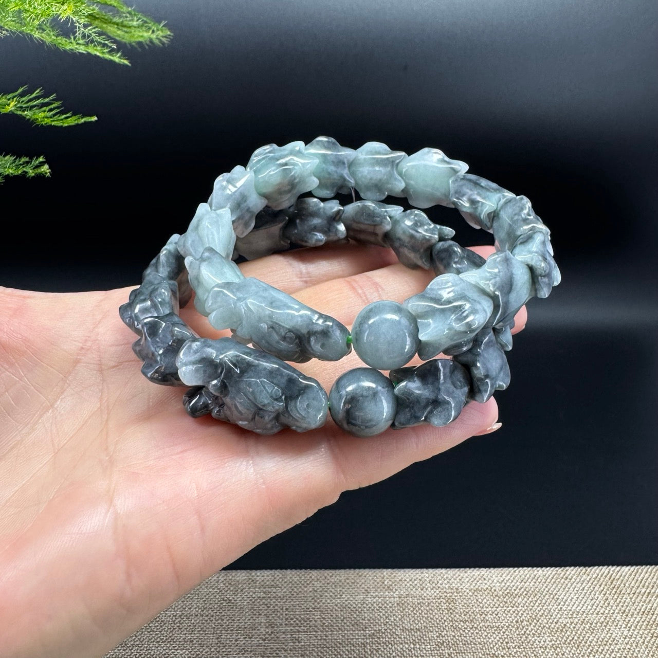 Natural Wuji Jadeite Jade Dragon Beads Bracelet(15mm)