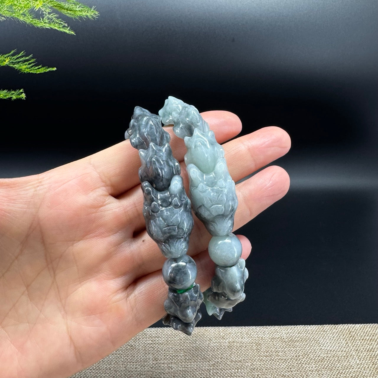 Natural Wuji Jadeite Jade Dragon Beads Bracelet(15mm)