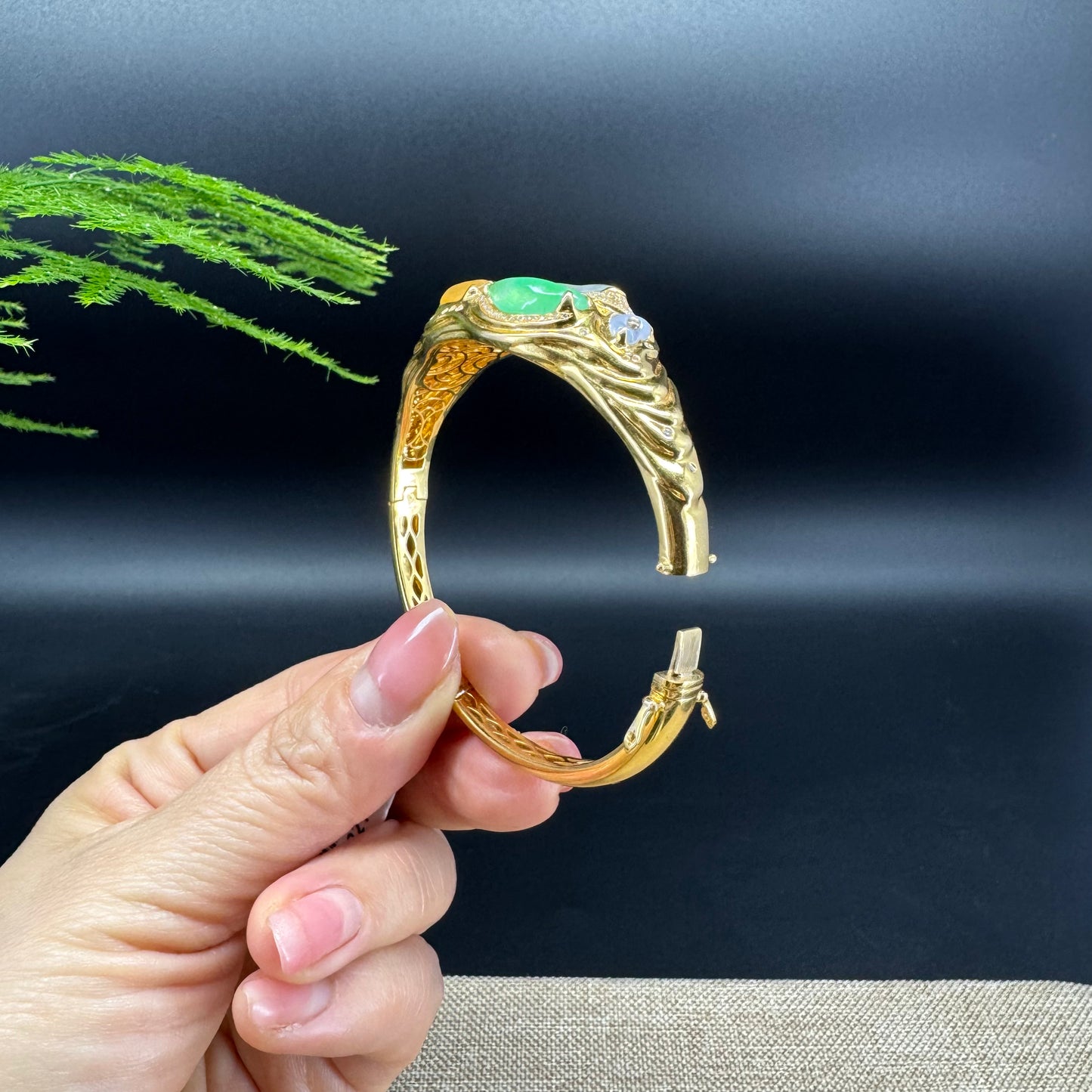 RealJade Luxury 18K Yellow Gold Genuine Multicolor Jadeite Jade Bracelet With Diamonds