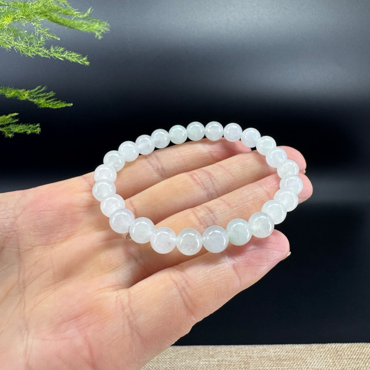 RealJade® Co. Genuine Jadeite Jade Round Icy Green  Beads Bracelet (7.3 mm)