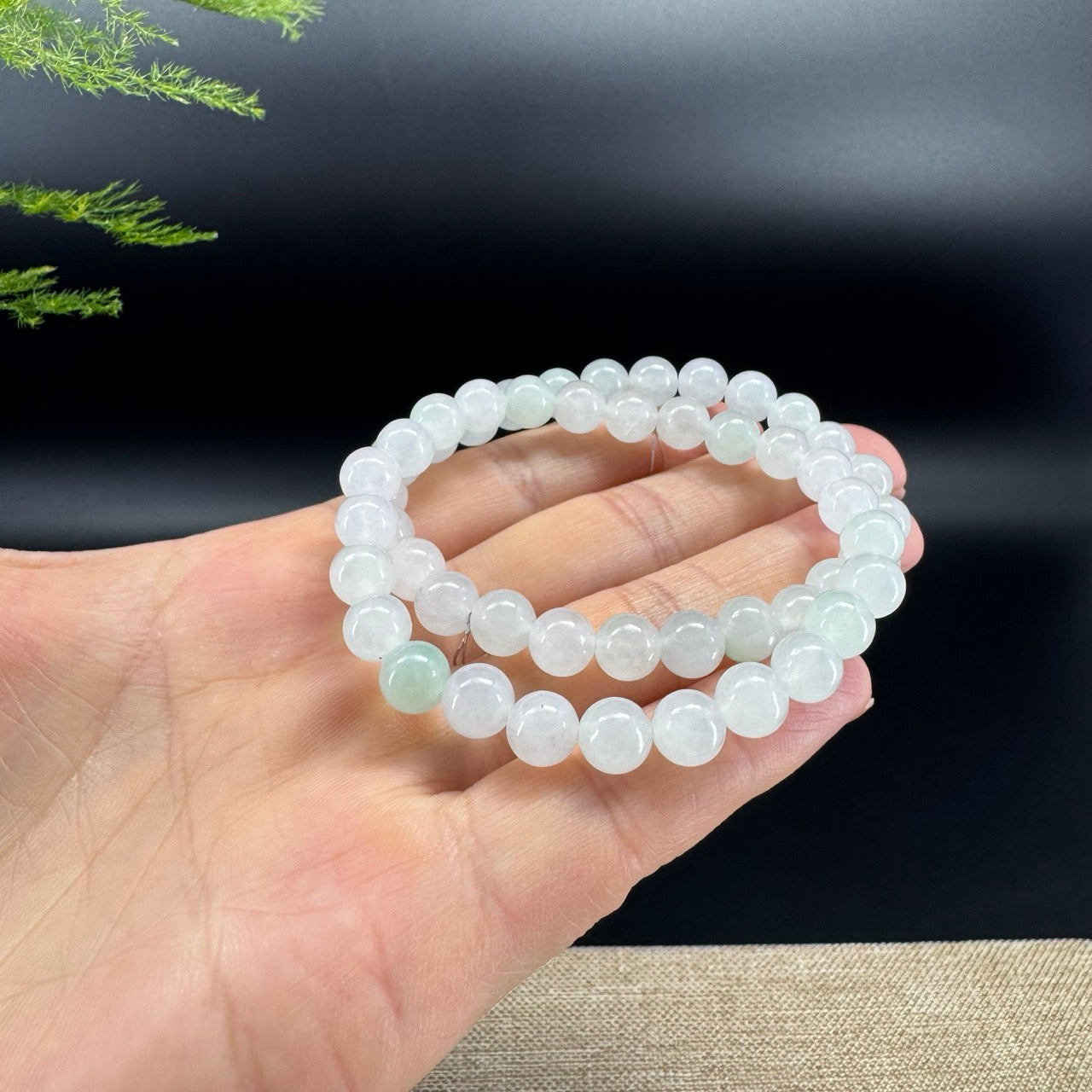 RealJade® Co. Genuine Jadeite Jade Round Icy Green  Beads Bracelet (7.3 mm)