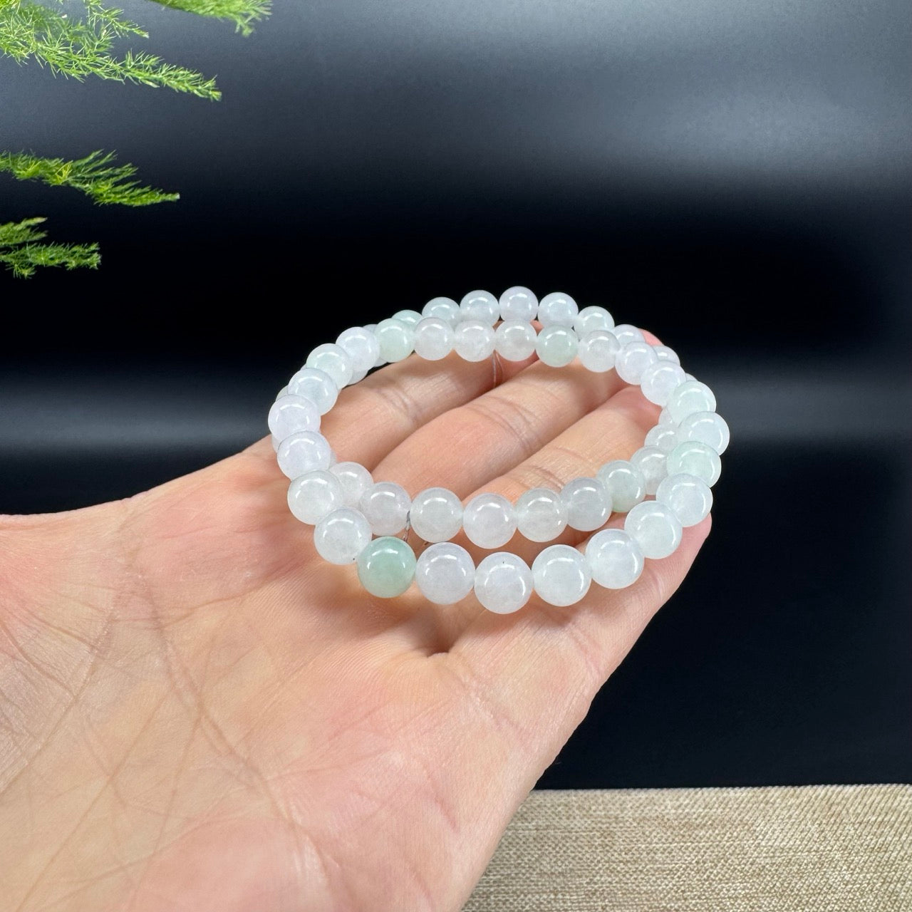 RealJade® Co. Genuine Jadeite Jade Round Icy Green  Beads Bracelet (7.3 mm)