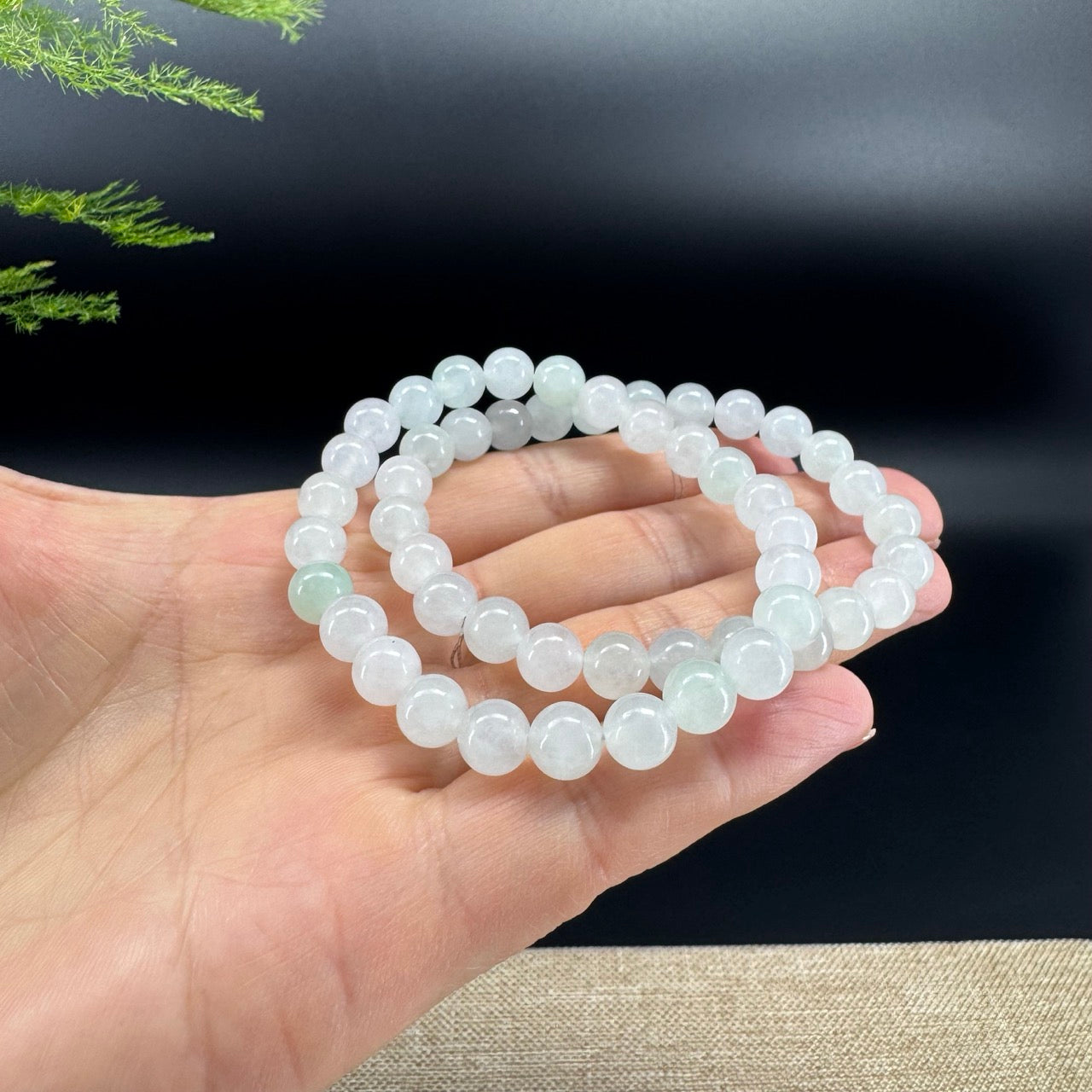 RealJade® Co. Genuine Jadeite Jade Round Icy Green  Beads Bracelet (7.3 mm)