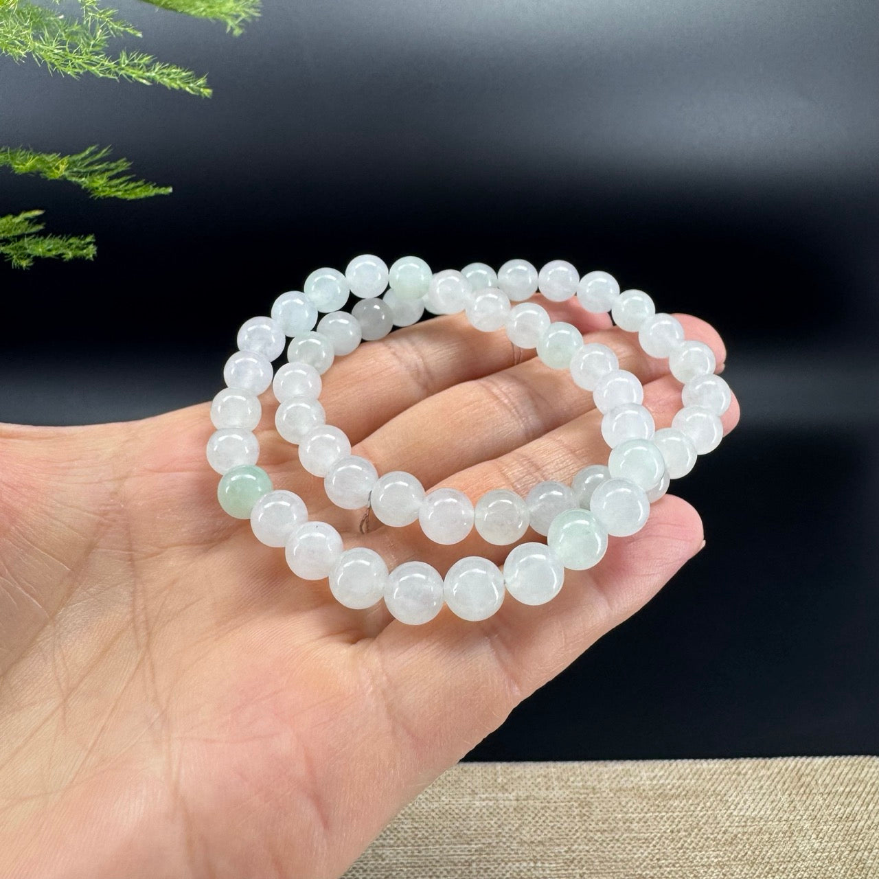 RealJade® Co. Genuine Jadeite Jade Round Icy Green  Beads Bracelet (7.3 mm)