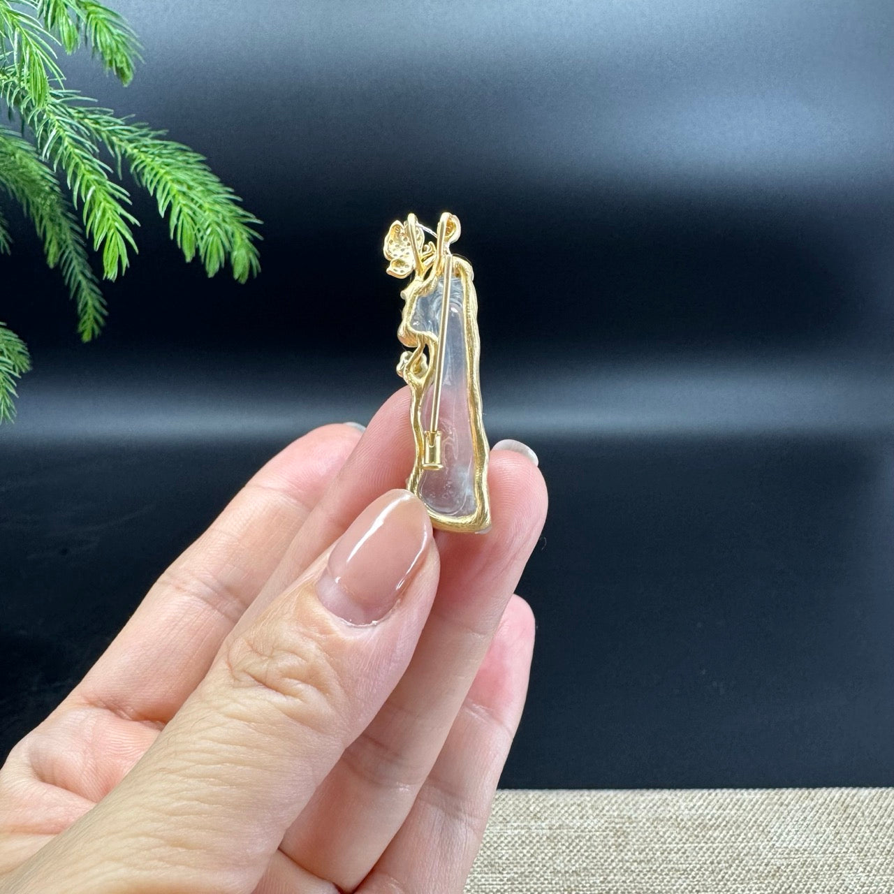 RealJade® "Plum Blossom Tree" 18K Yellow Gold Icy Jadeite Jade Classic Pendant & Brooch