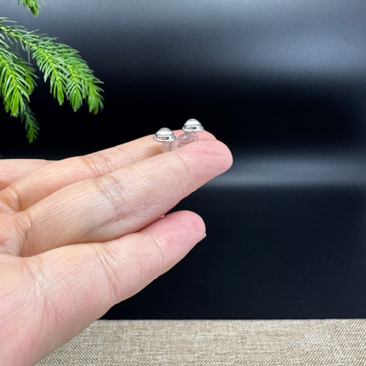 RealJade® 18k White Gold Icy White Jadeite Jade Round Stud Earrings