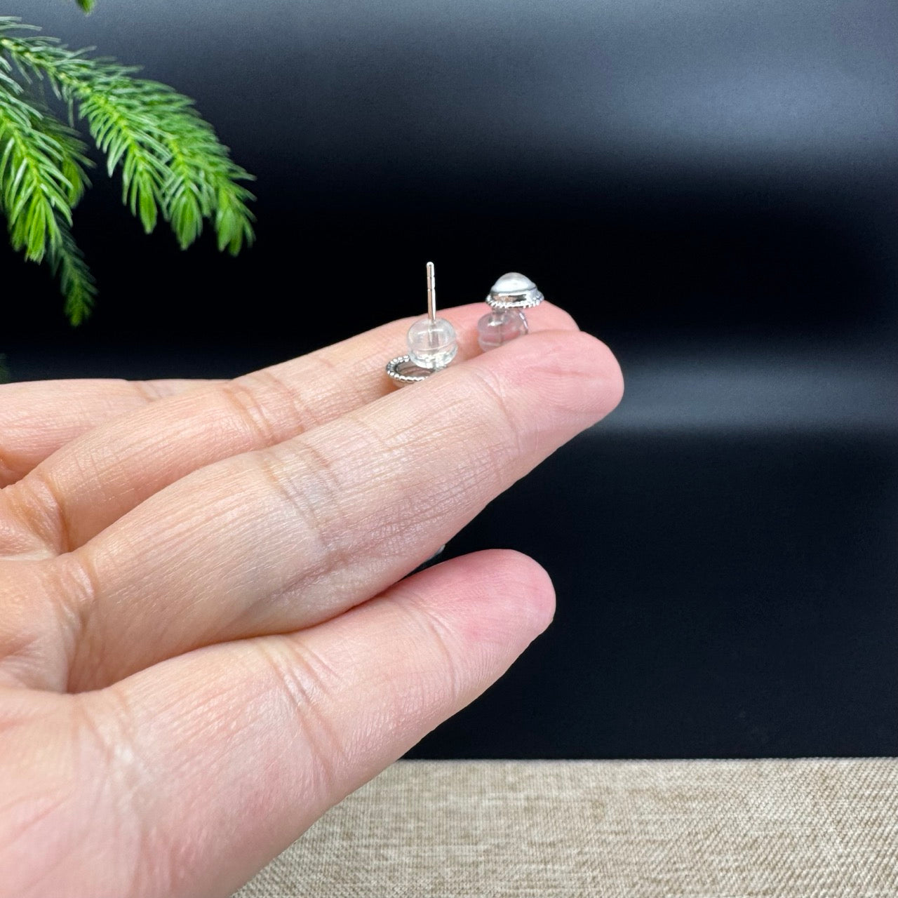RealJade® 18k White Gold Icy White Jadeite Jade Round Stud Earrings