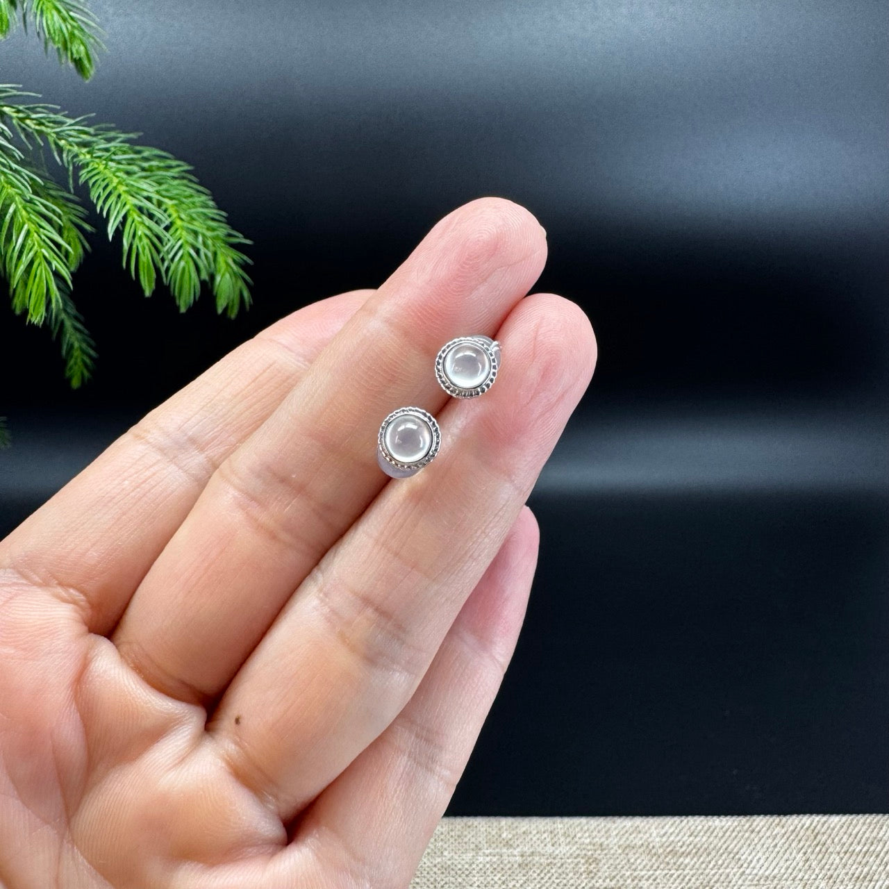 RealJade® 18k White Gold Icy White Jadeite Jade Round Stud Earrings
