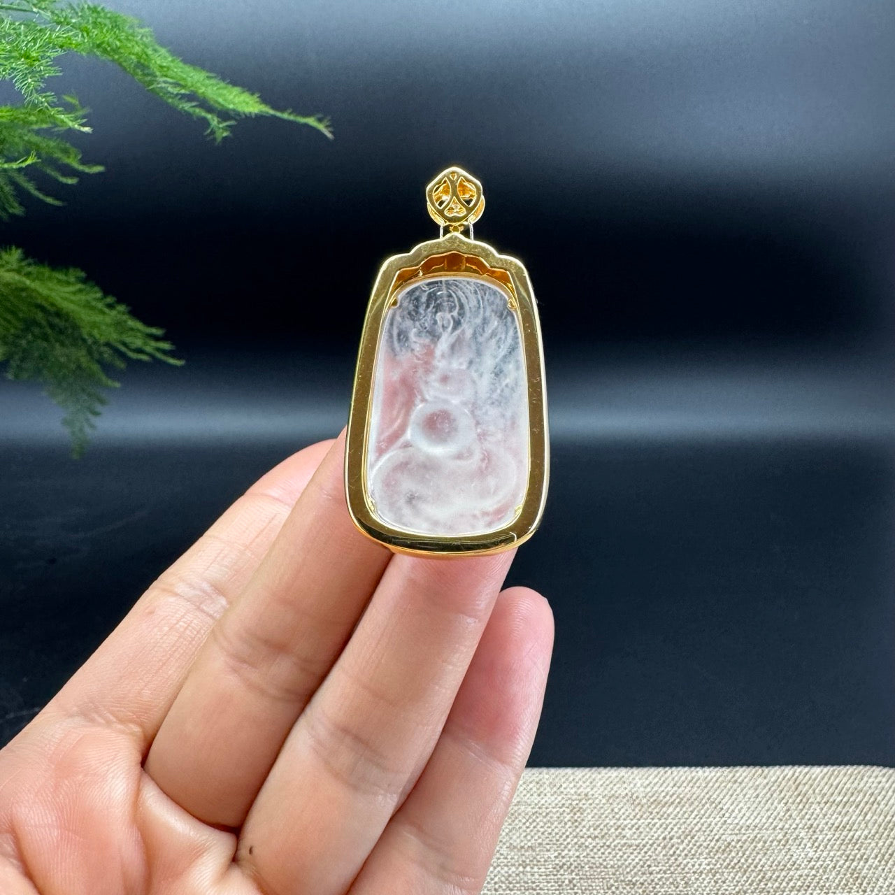 RealJade® Co. 18K Yellow Gold Genuine Icy Jadeite Jade Dragon Pendant With Diamonds