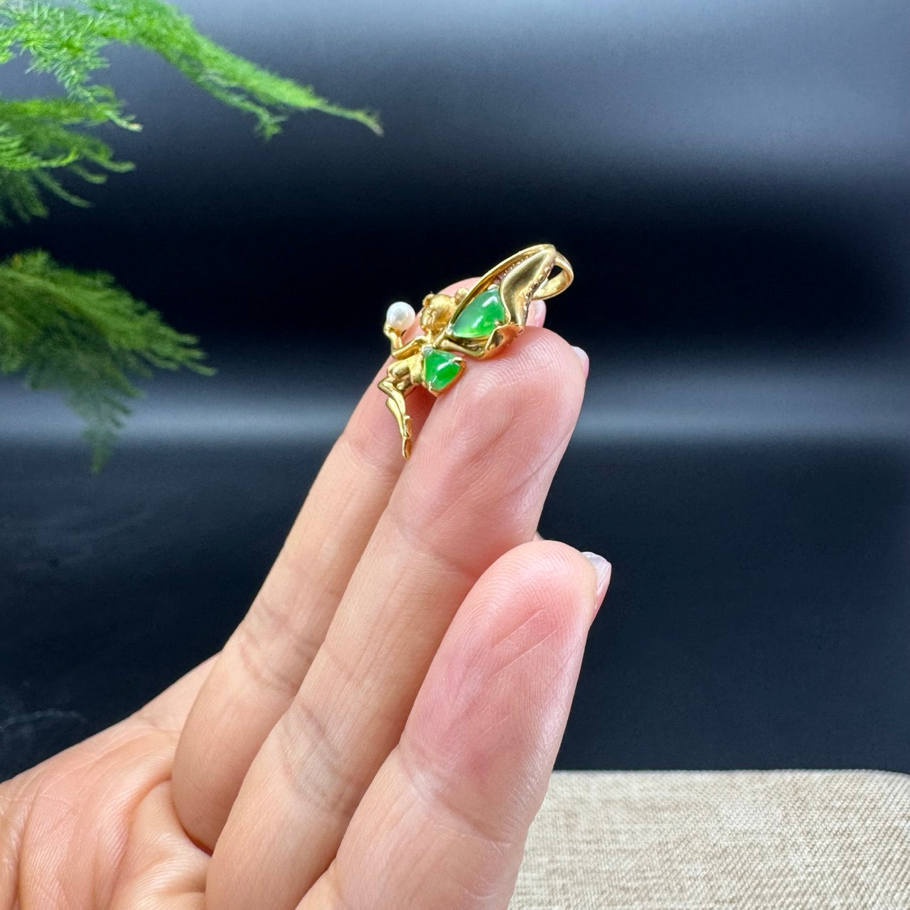 RealJade® "Flower Fairy" 18K Yellow Gold Green Jade Classic Pendant Necklace With Diamonds