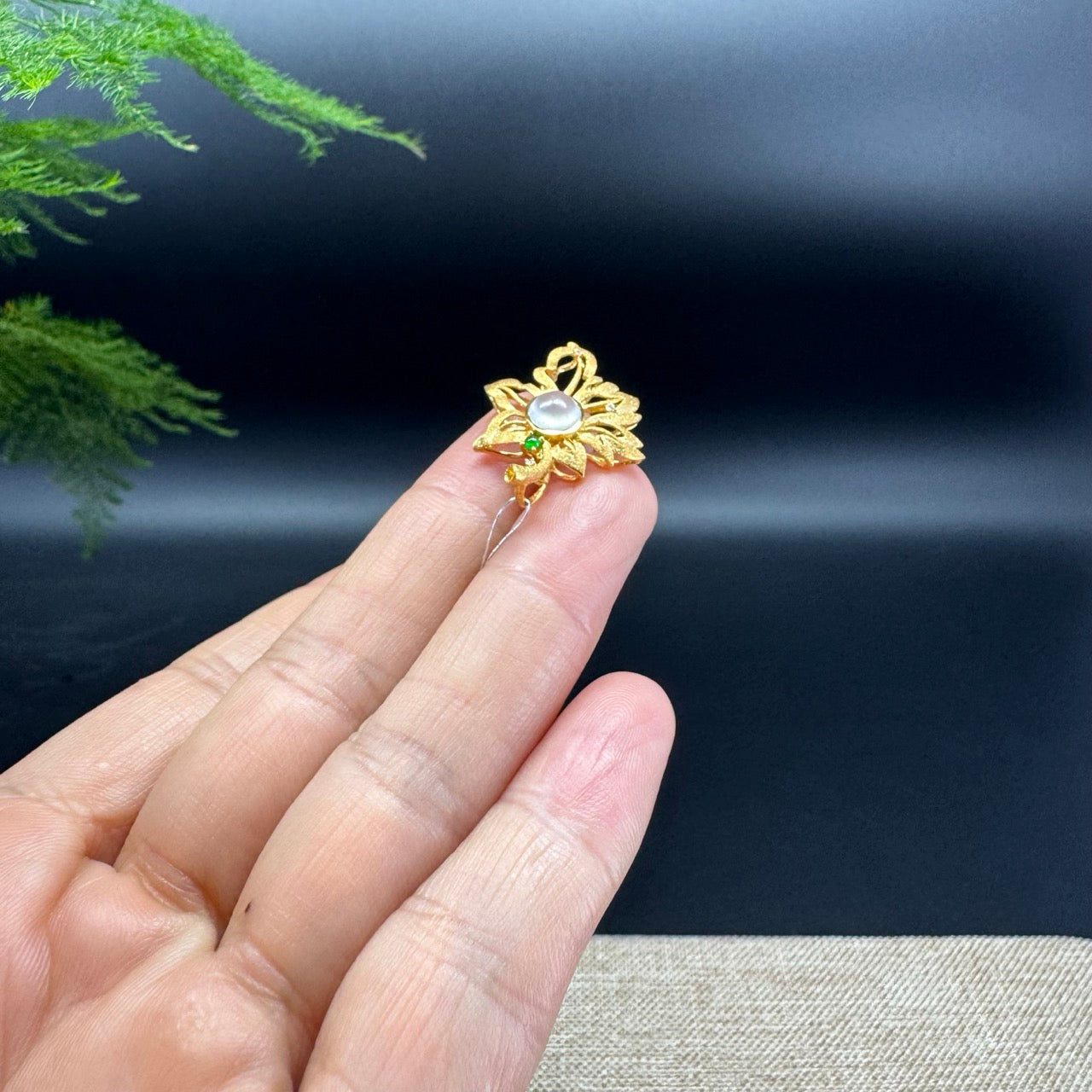 RealJade® "Maple Leaf" 18K Yellow Gold Icy Jadeite Jade Diamonds Pendant