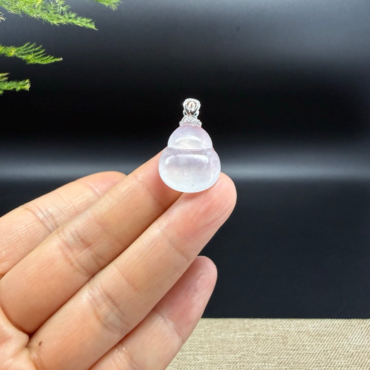 Genuine Icy Jadeite Jade Good Luck Hulu Necklace With 18K White Gold Diamonds Bail