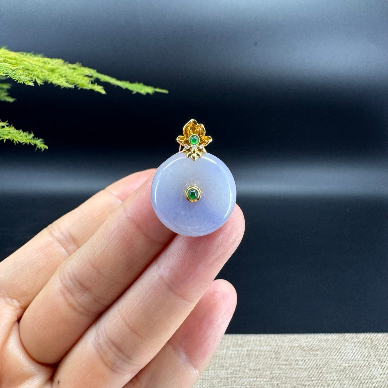 "Good Luck Button"Ice Lavender Jadeite Jade Lucky KouKou Pendant With 18K Yellow Gold Diamond Bail