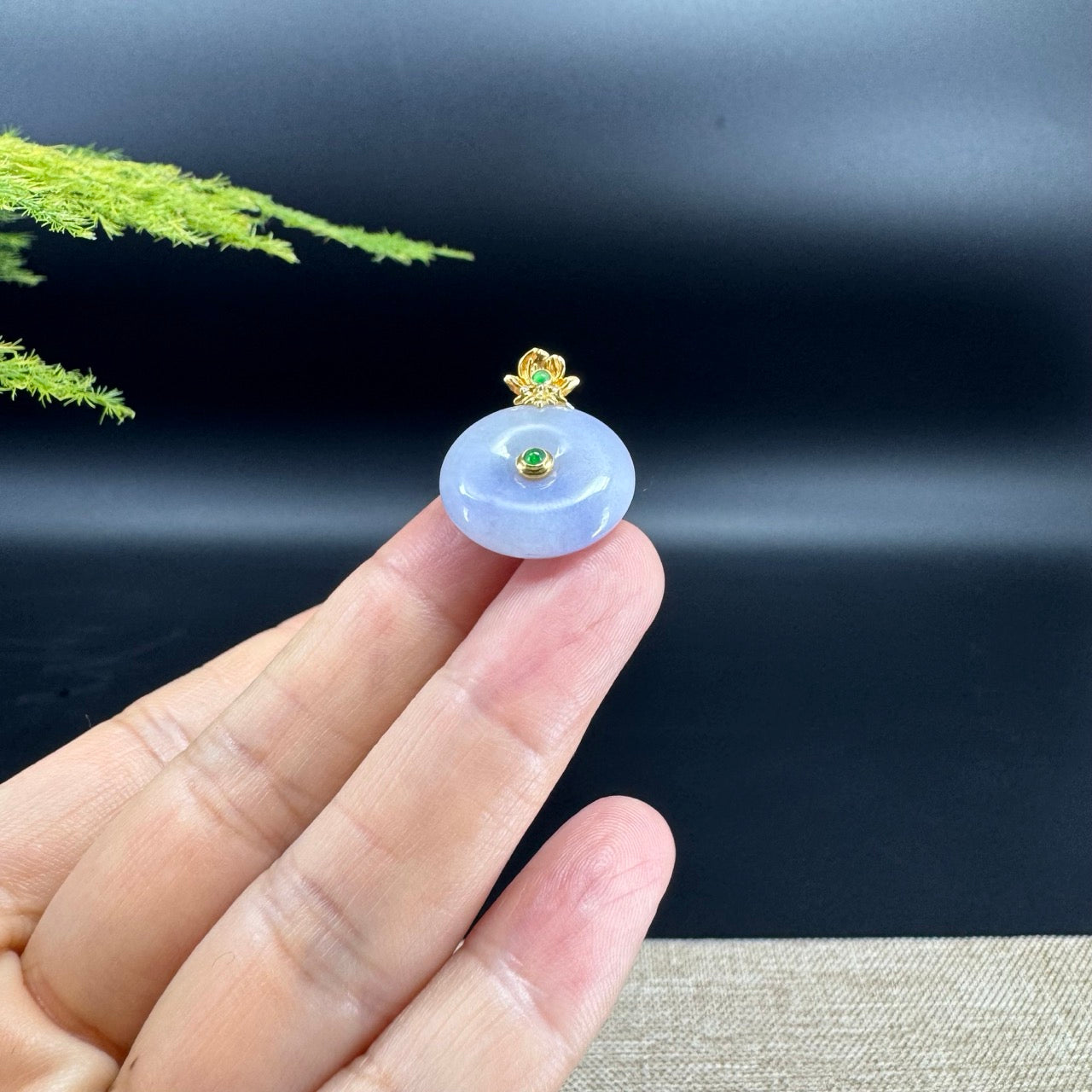 "Good Luck Button"Ice Lavender Jadeite Jade Lucky KouKou Pendant With 18K Yellow Gold Diamond Bail