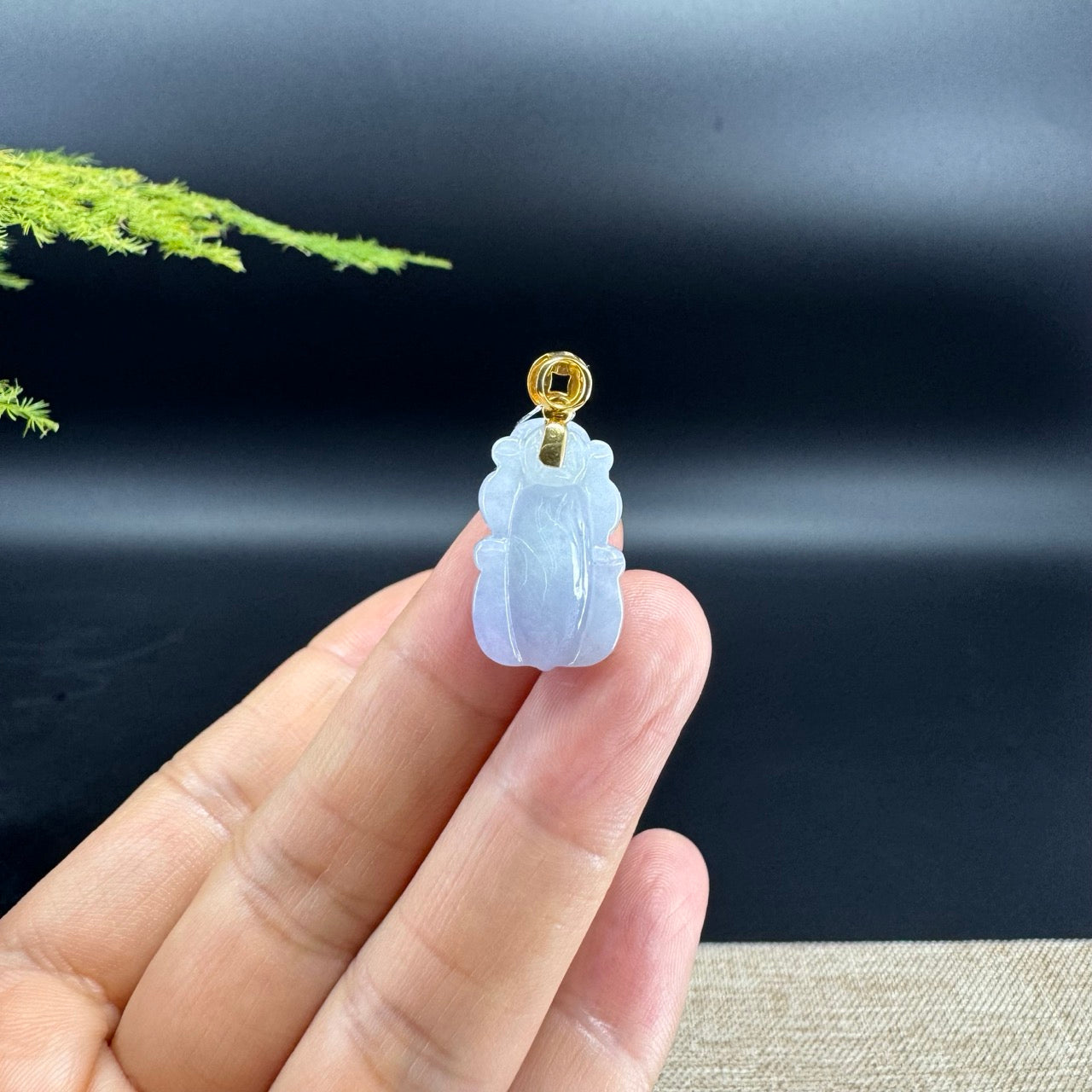 RealJade® Co. 18K Yellow Gold Genuine Lavender Burmese Jadeite Jade PiXiu Pendant Necklace
