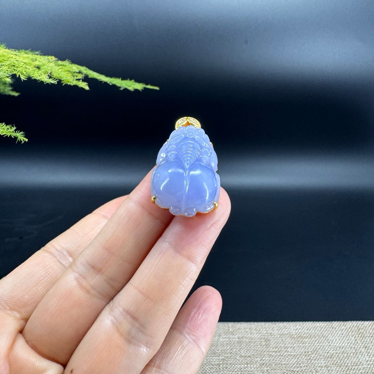 RealJade® Co. 18K Yellow Gold Genuine Lavender Jadeite Jade PiXiu Pendant