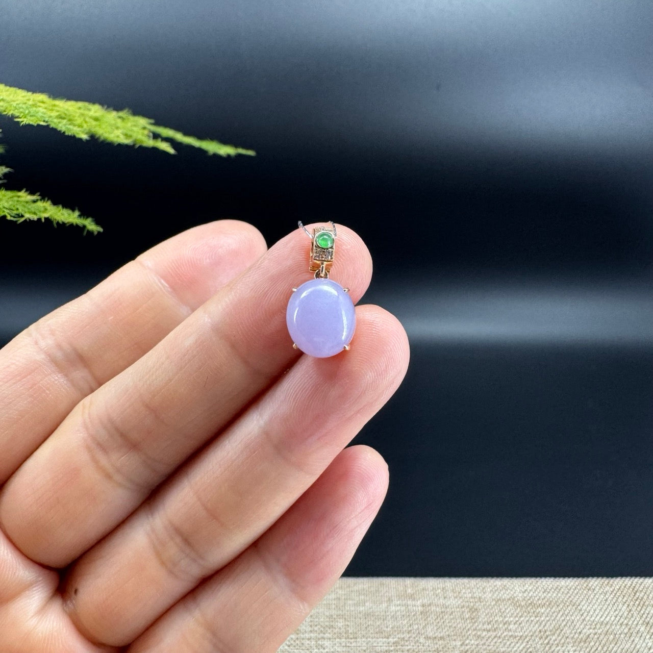 RealJade® Co.Genuine Lavender Jadeite Jade Cabochon Necklace With 18K Yellow Gold