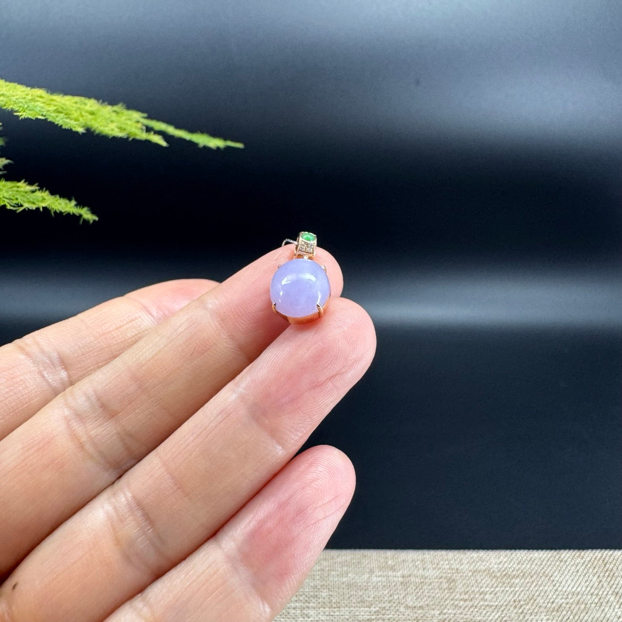 RealJade® Co.Genuine Lavender Jadeite Jade Cabochon Necklace With 18K Yellow Gold