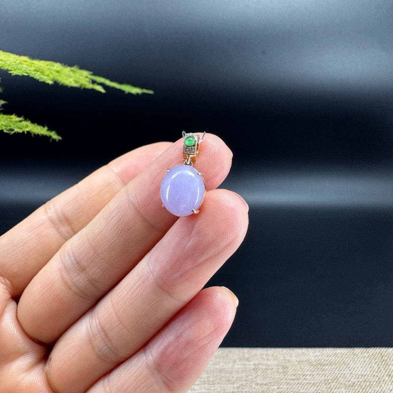 RealJade® Co.Genuine Lavender Jadeite Jade Cabochon Necklace With 18K Yellow Gold