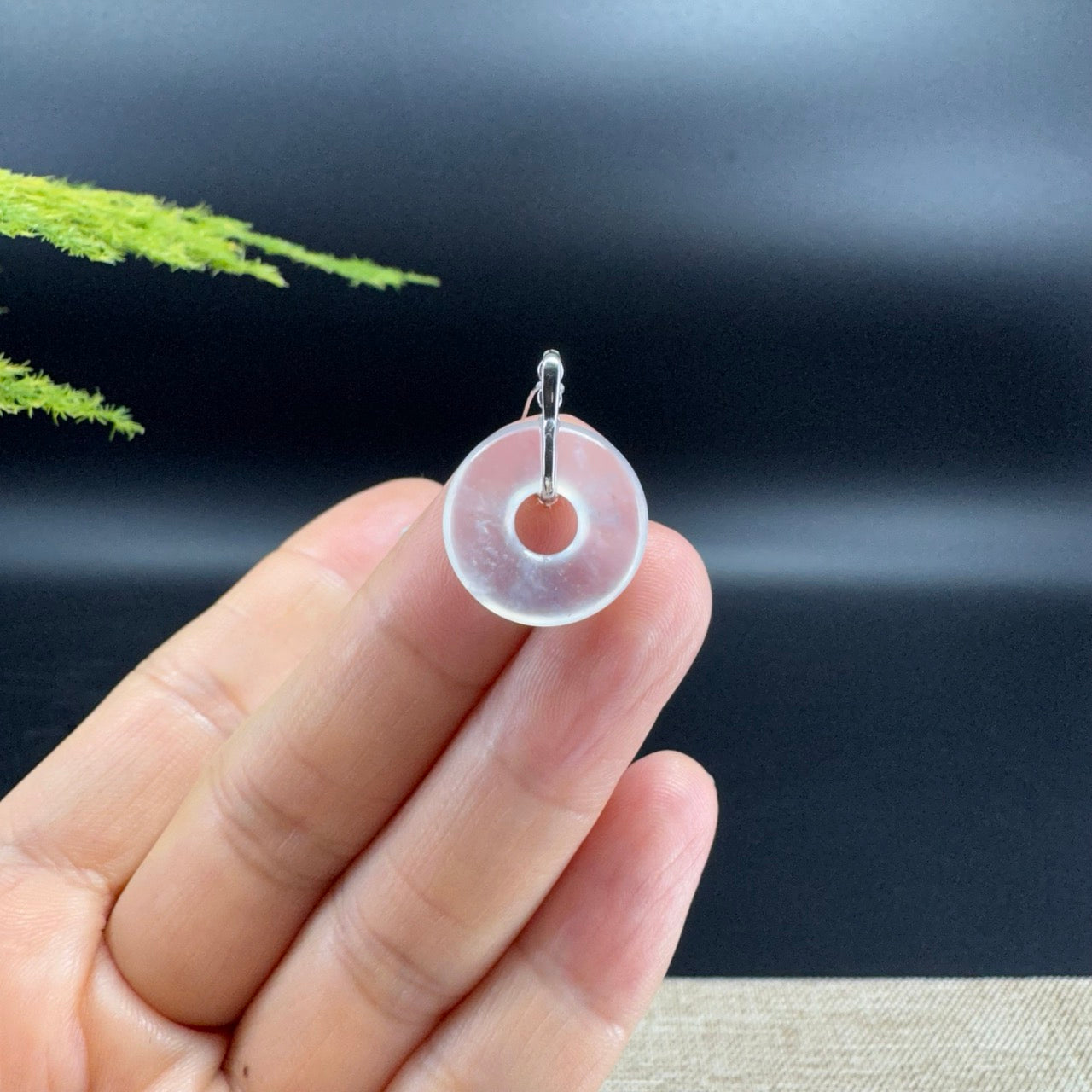 "Good Luck Button" Icy Jadeite Jade Lucky KouKou Pendant With 18K White Gold Bail