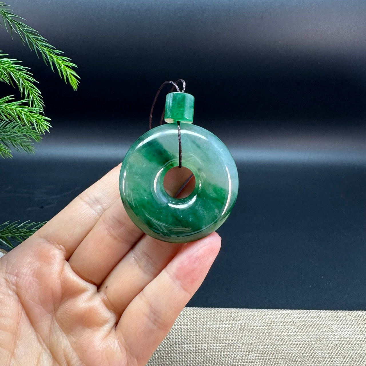 "Good Luck Button" Imperial Green Jadeite Jade Lucky KouKou Pendant