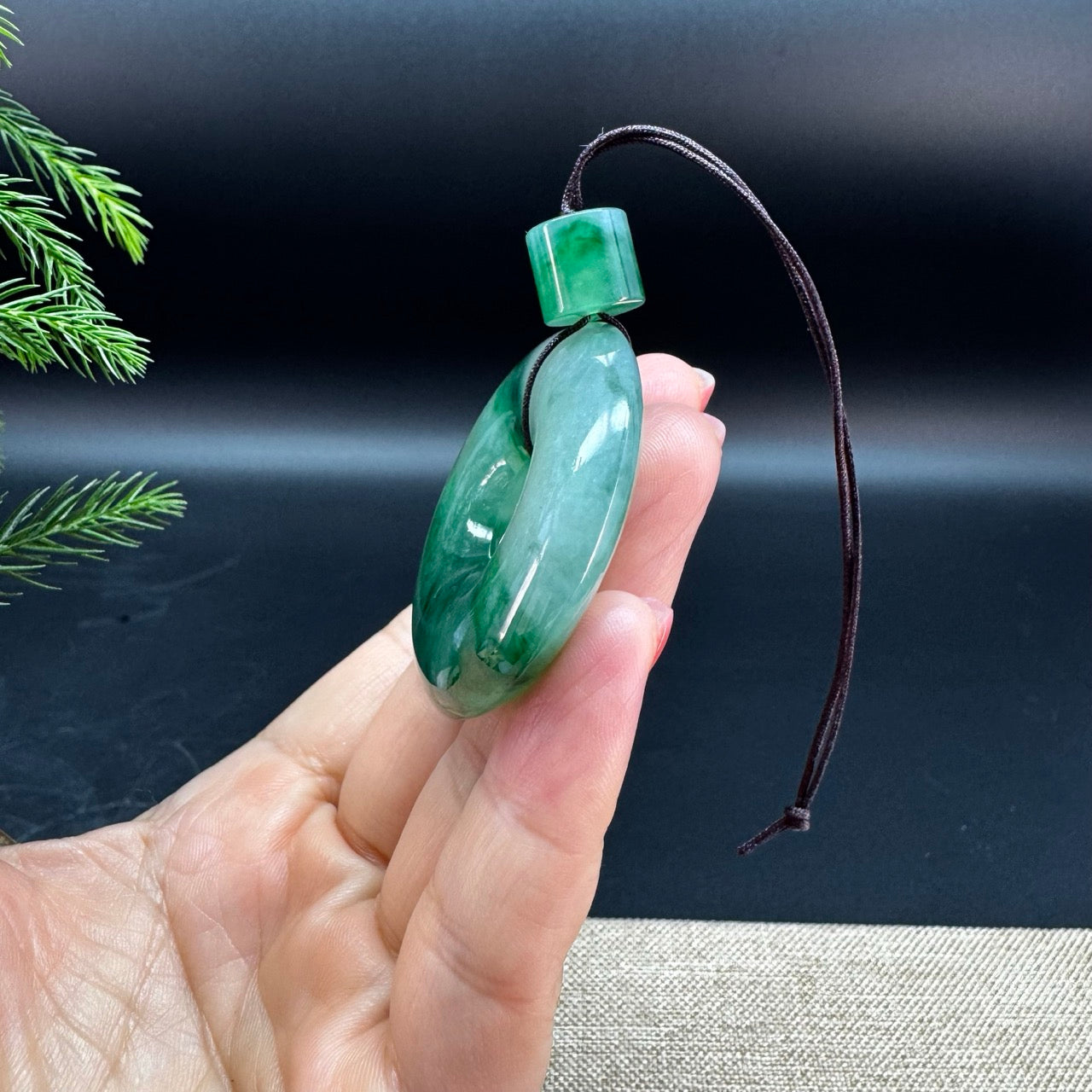 "Good Luck Button" Imperial Green Jadeite Jade Lucky KouKou Pendant