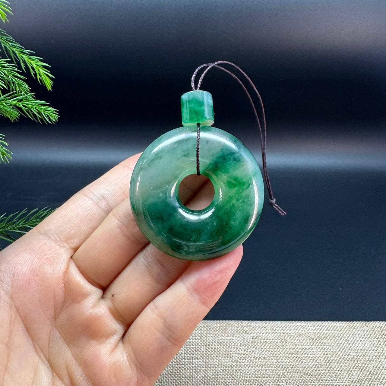 "Good Luck Button" Imperial Green Jadeite Jade Lucky KouKou Pendant