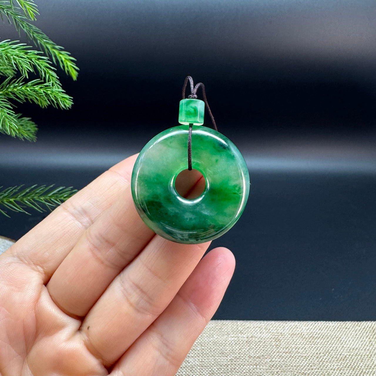 "Good Luck Button" Icy forest Green Jadeite Jade Lucky KouKou Pendant For Men