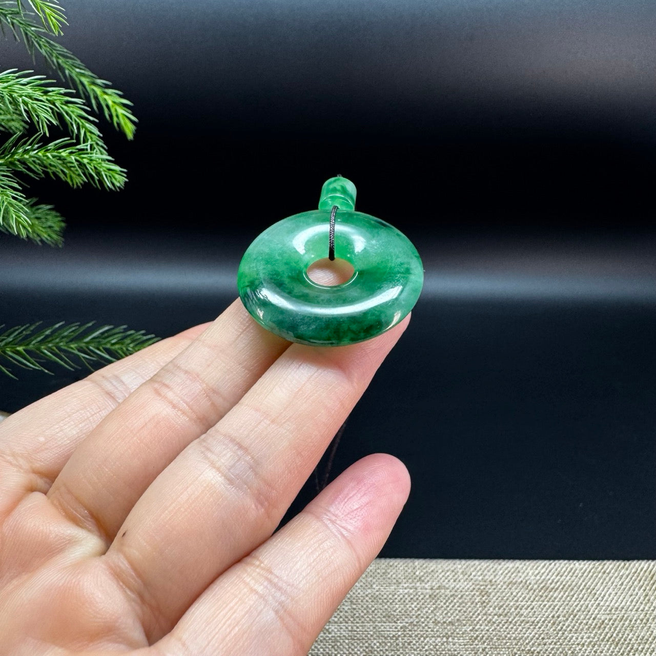 "Good Luck Button" Icy forest Green Jadeite Jade Lucky KouKou Pendant For Men