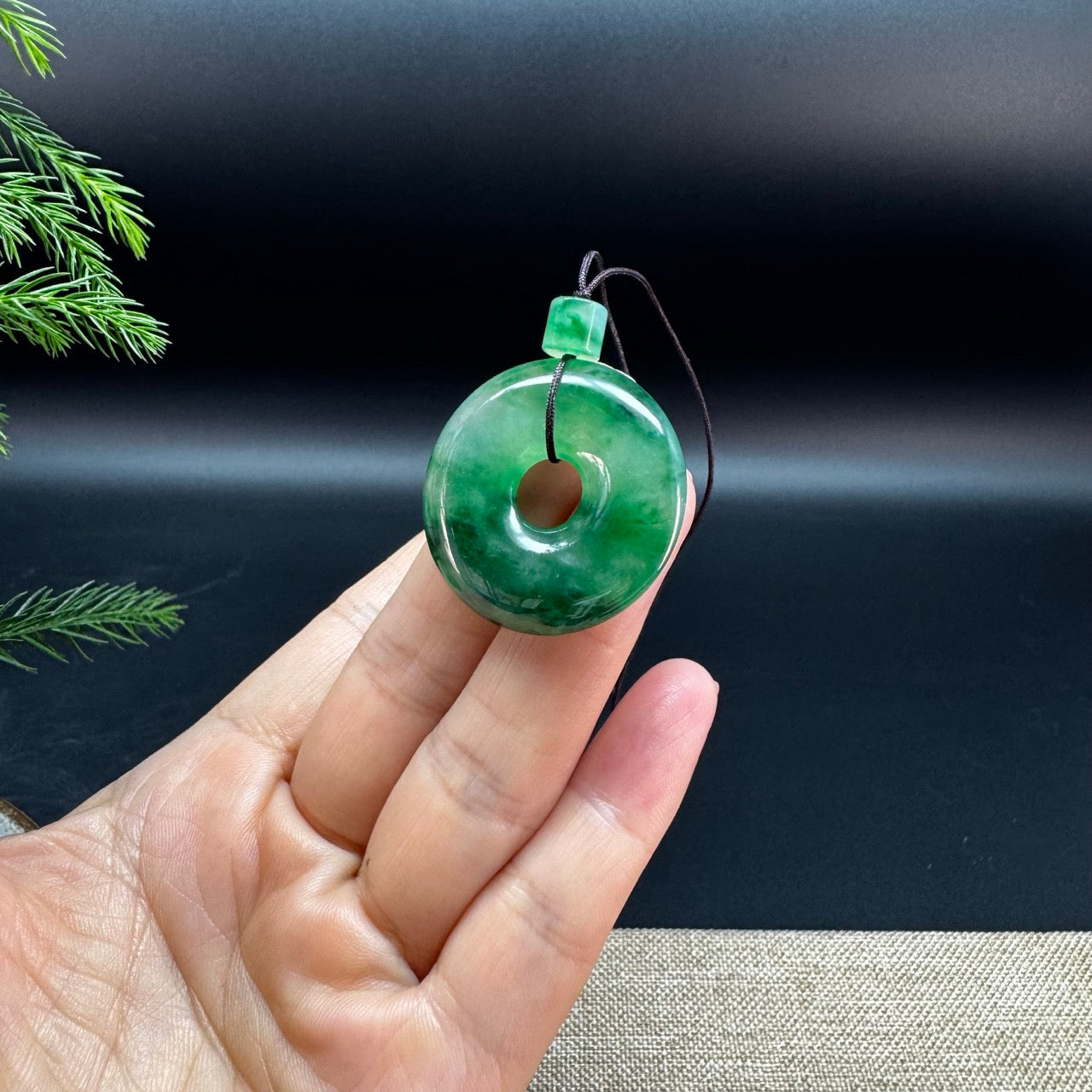"Good Luck Button" Icy forest Green Jadeite Jade Lucky KouKou Pendant For Men