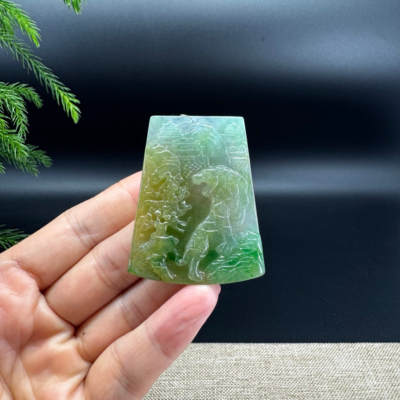 RealJade® Co. High Natural Yellow Green Jadeite Jade Dragon Pendant