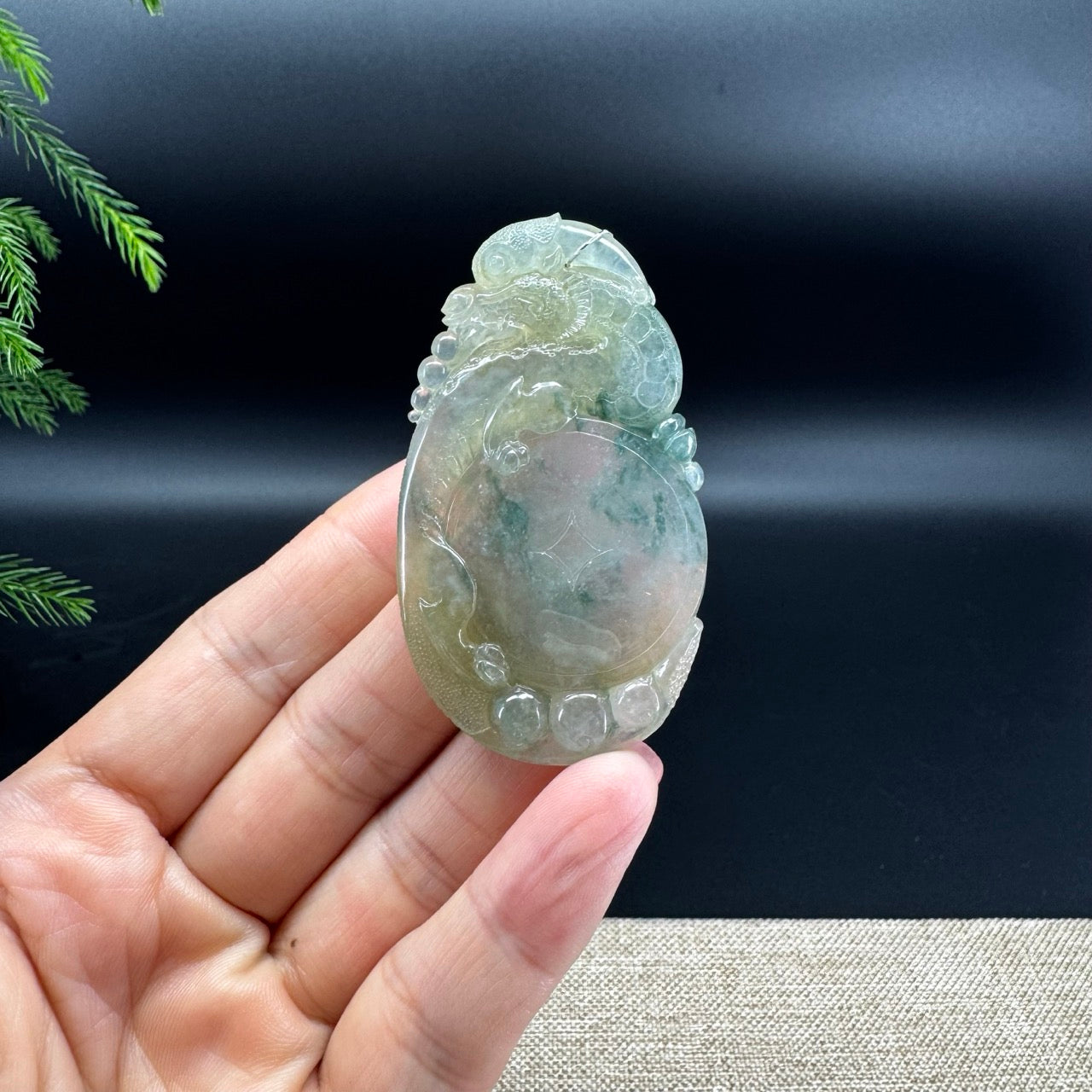 RealJade® Co.Natural Yellow Green Jadeite Jade Dragon Pendant