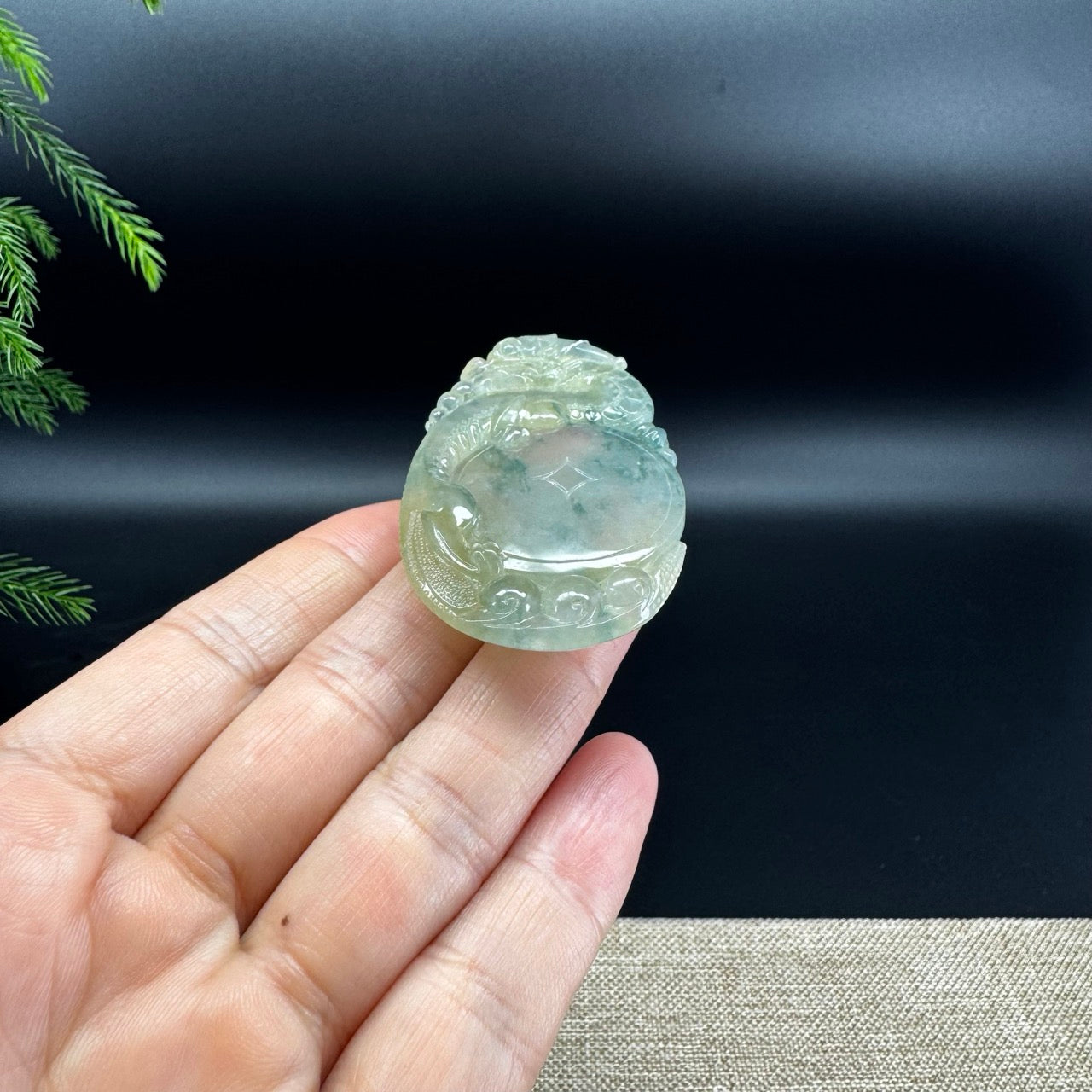 RealJade® Co.Natural Yellow Green Jadeite Jade Dragon Pendant