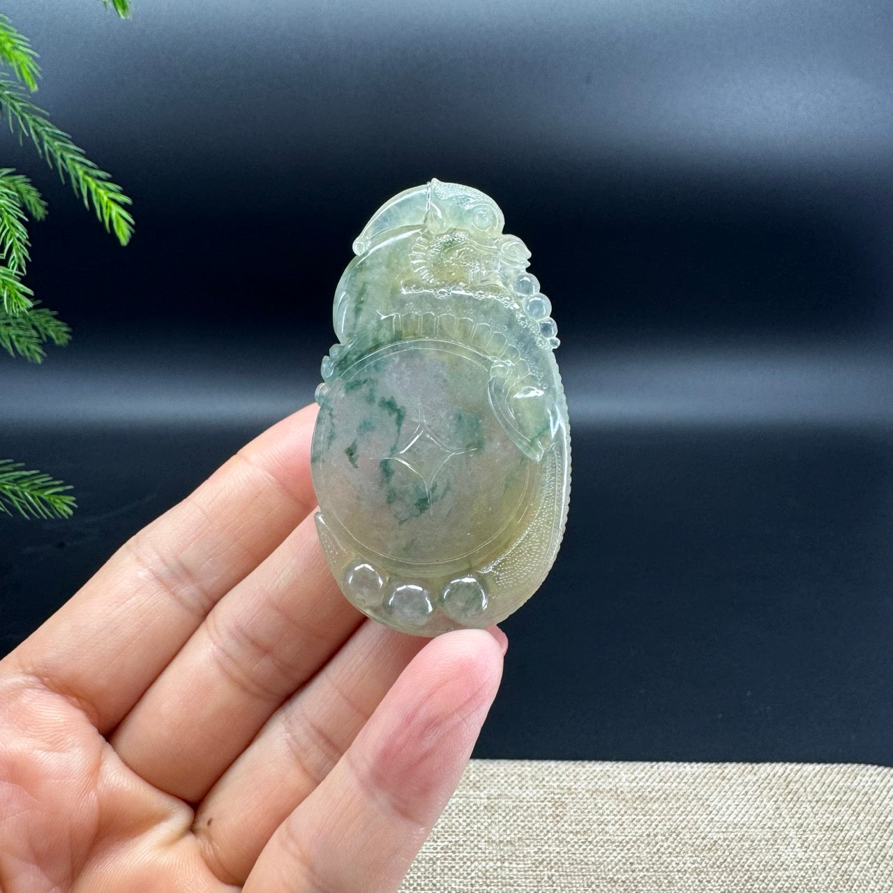 RealJade® Co.Natural Yellow Green Jadeite Jade Dragon Pendant