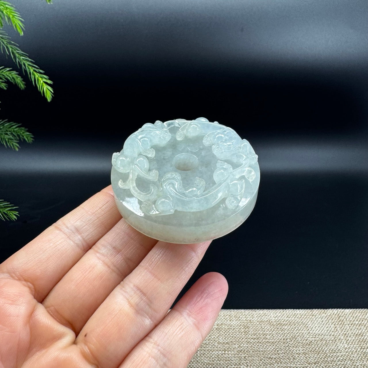 RealJade® Co. Natural Light Green Jadeite Jade Dragons Round Pendant
