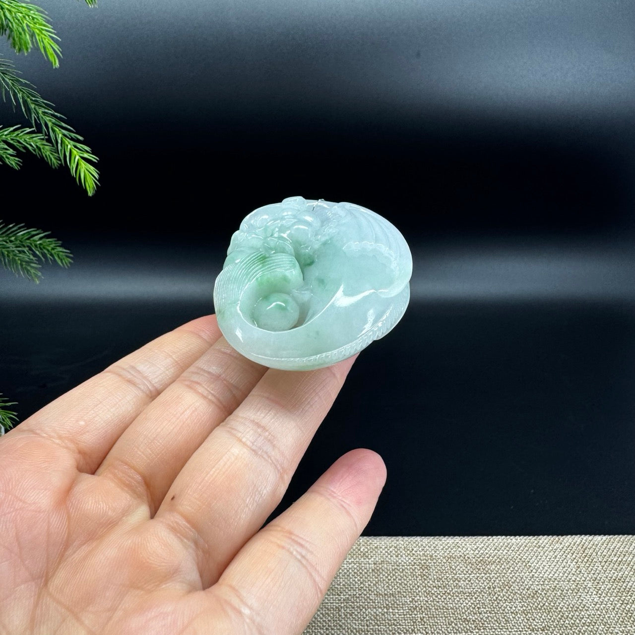 RealJade® Co. Natural White Green Jadeite Jade Dragonfish Pendant