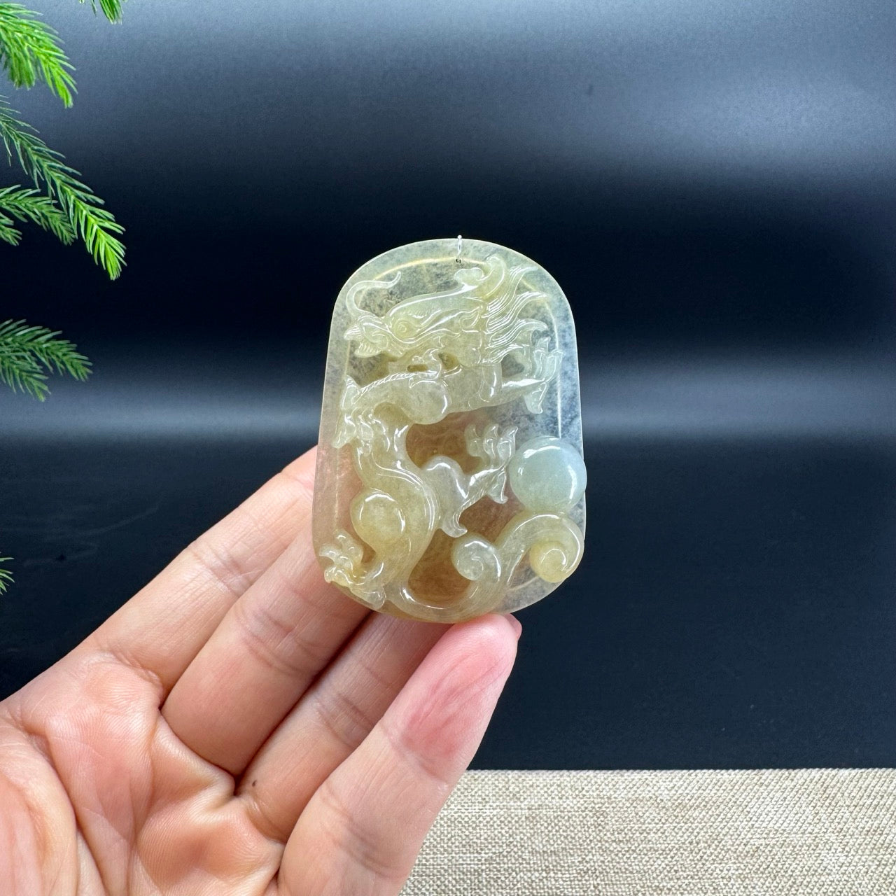 RealJade® Co. Natural Icy Yellow Jadeite Jade Dragon Pendant