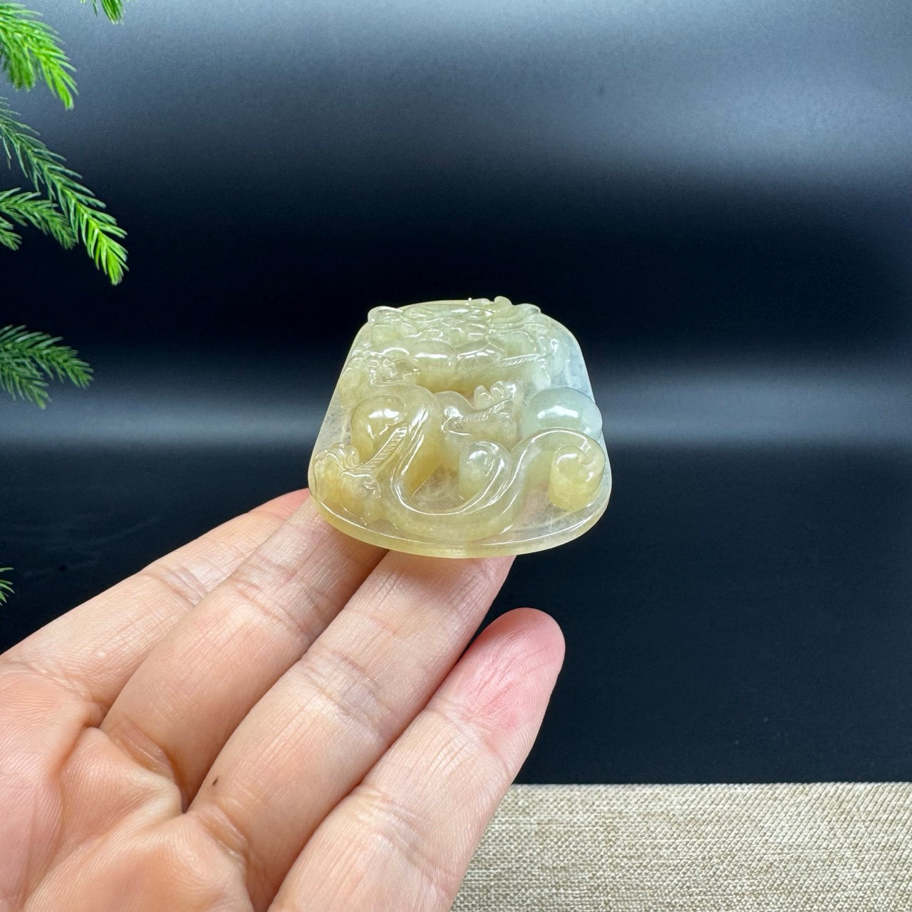 RealJade® Co. Natural Icy Yellow Jadeite Jade Dragon Pendant