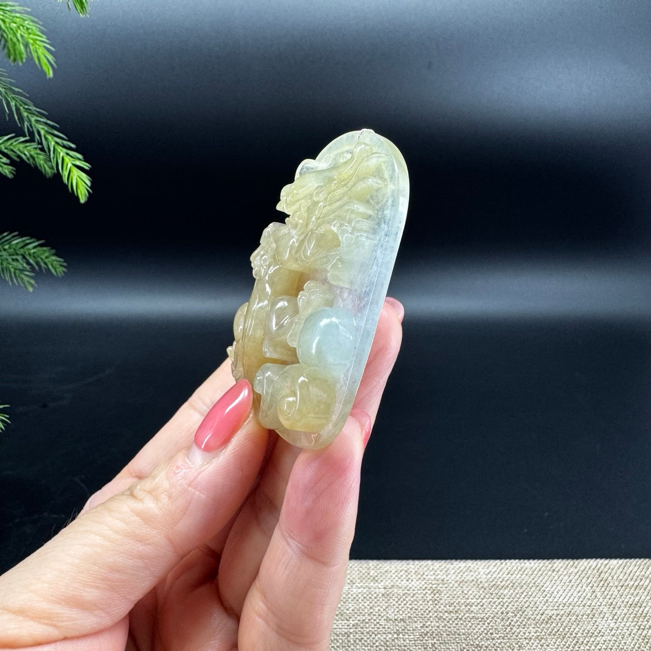 RealJade® Co. Natural Icy Yellow Jadeite Jade Dragon Pendant