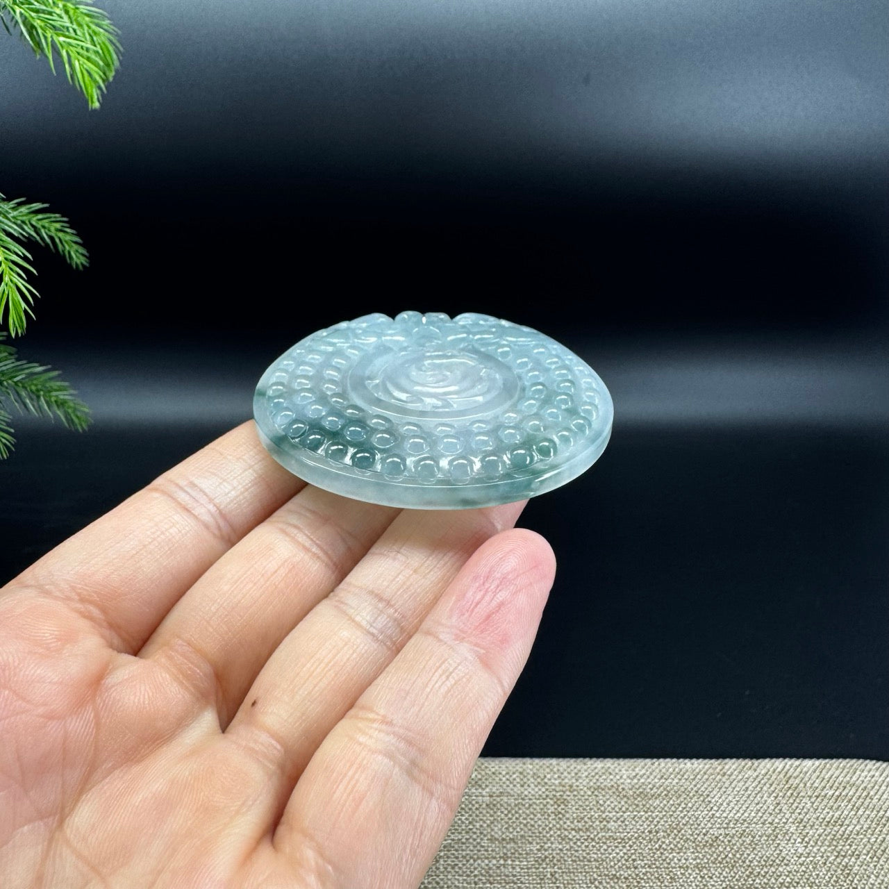 RealJade® Co. Natural Icy Blue Jadeite Jade Dragons Round Pendant
