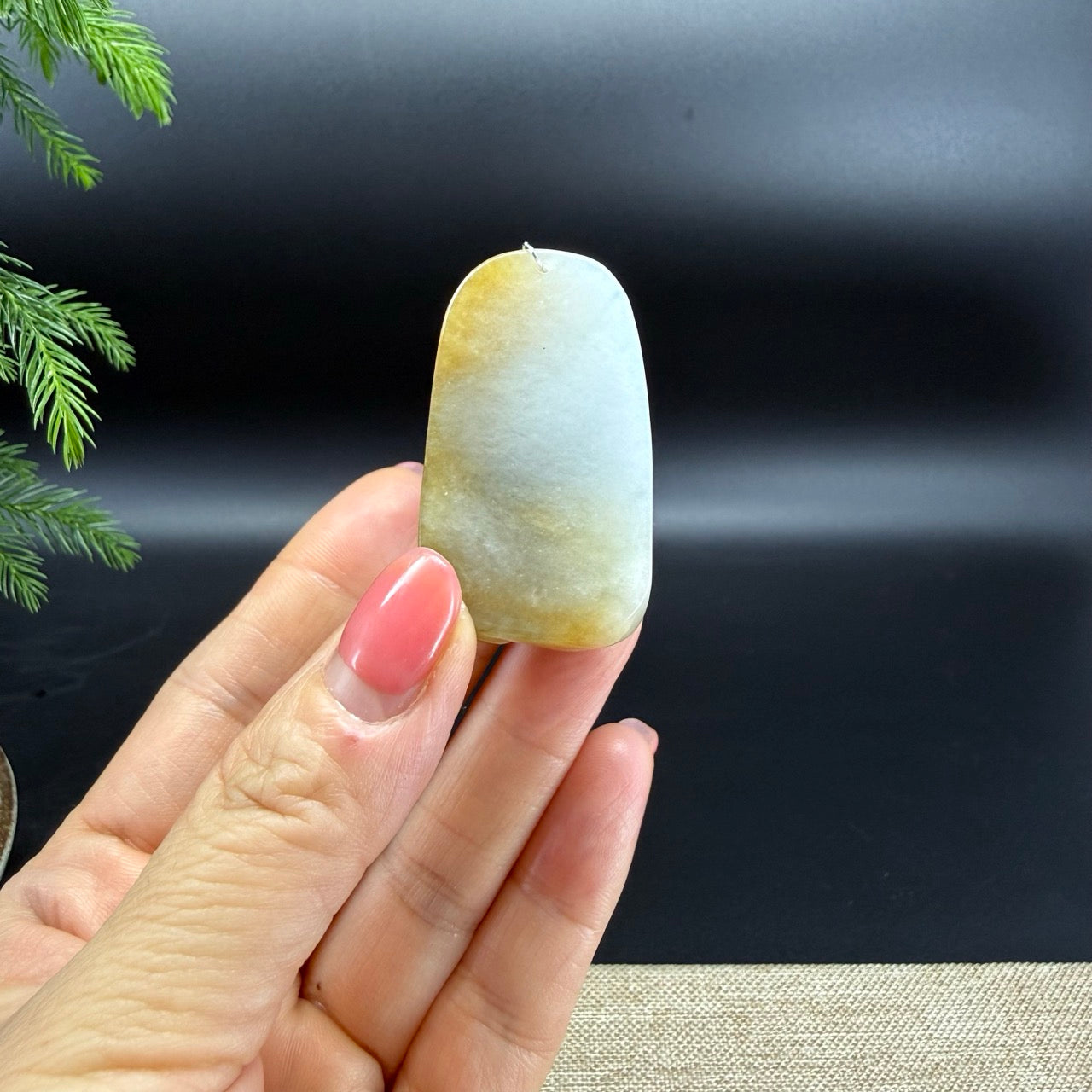 RealJade® Co.Natural White Yellow Jadeite Jade Fish & Lotus Pendant