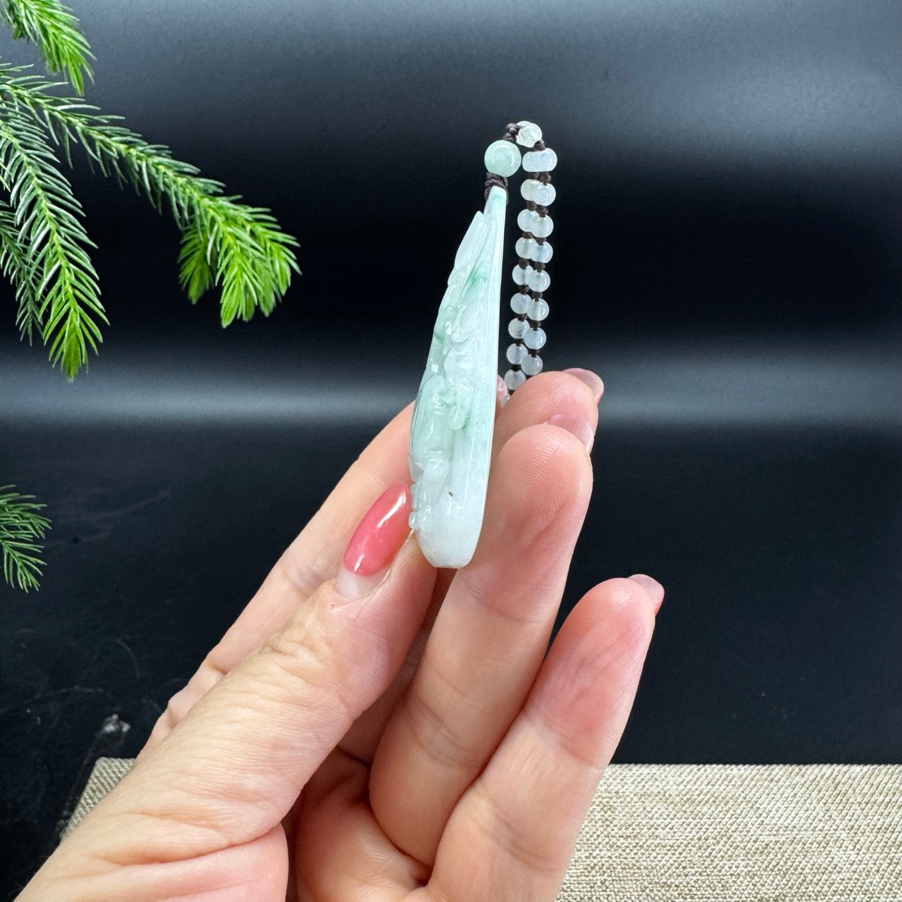 RealJade® Co.Natural Green Flowers Jadeite Jade Sika Deer Pendant
