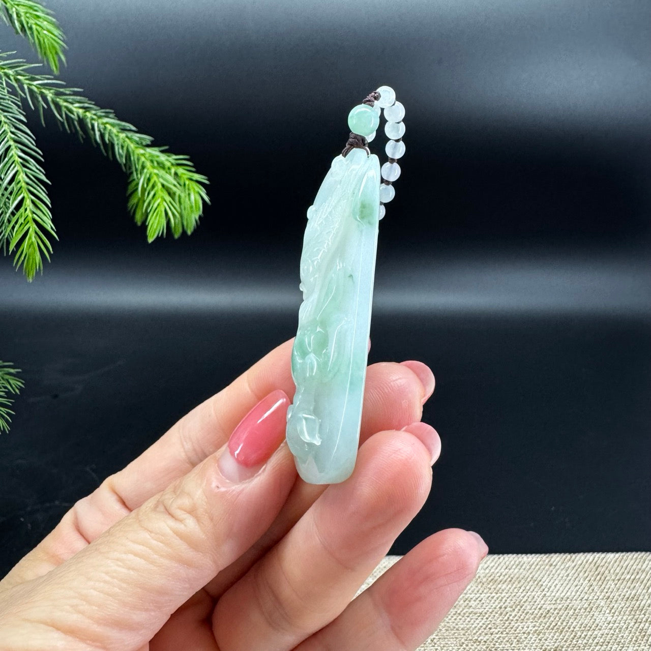 RealJade® Co.  Genuine Burmese Jadeite Jade  Fish and Lotus Pendant Necklace