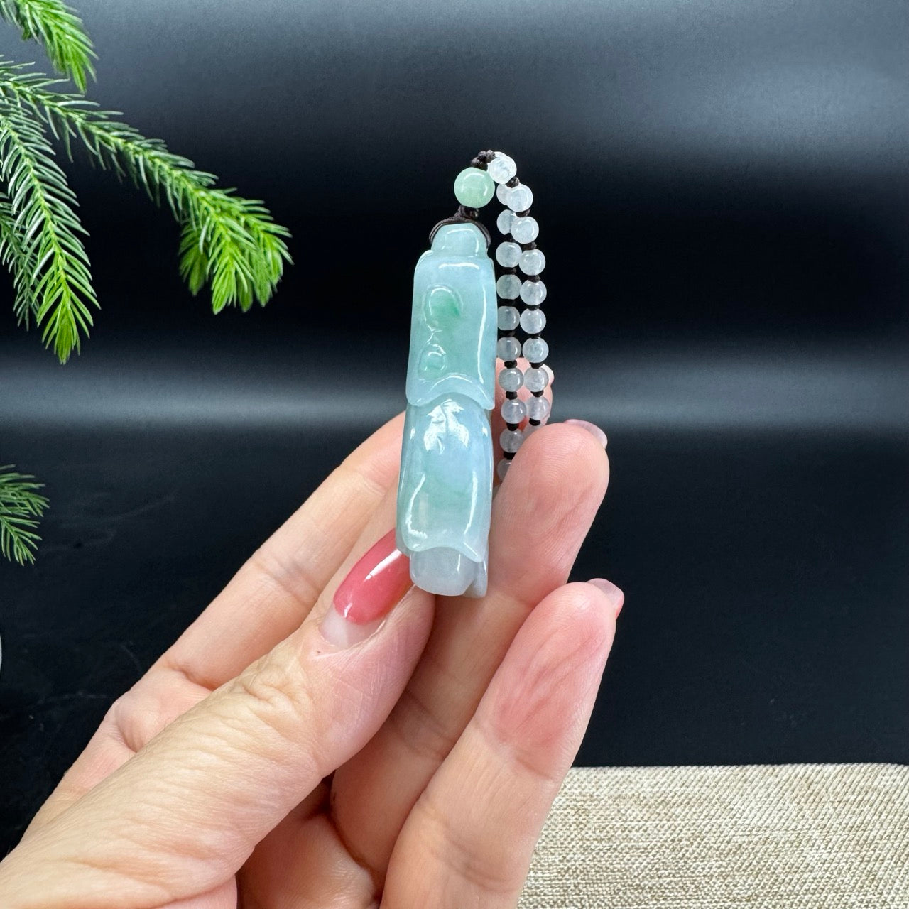 RealJade® Co.Natural Ocean Blue Green Jadeite Jade Magnolia Flower Pendant