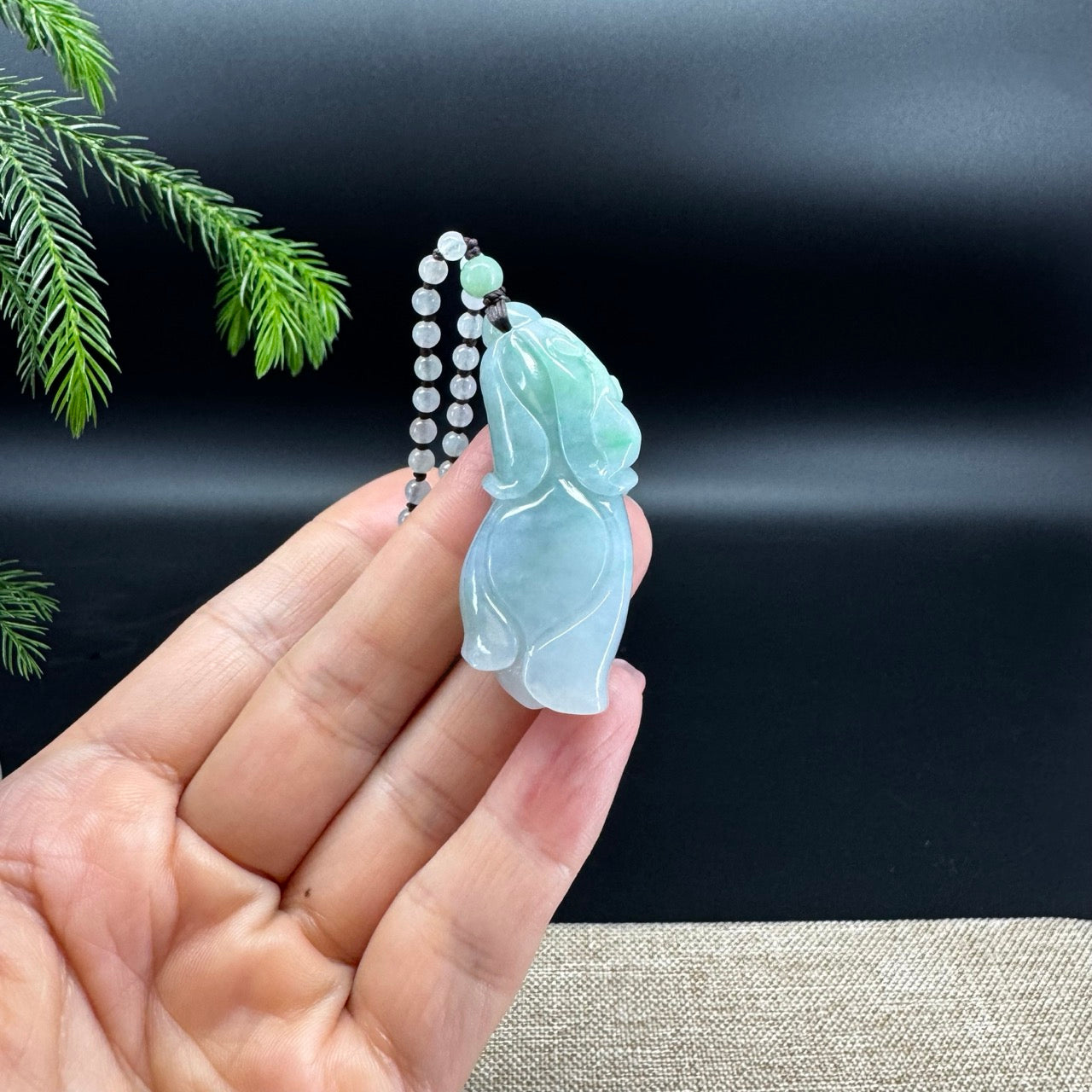 RealJade® Co.Natural Ocean Blue Green Jadeite Jade Magnolia Flower Pendant