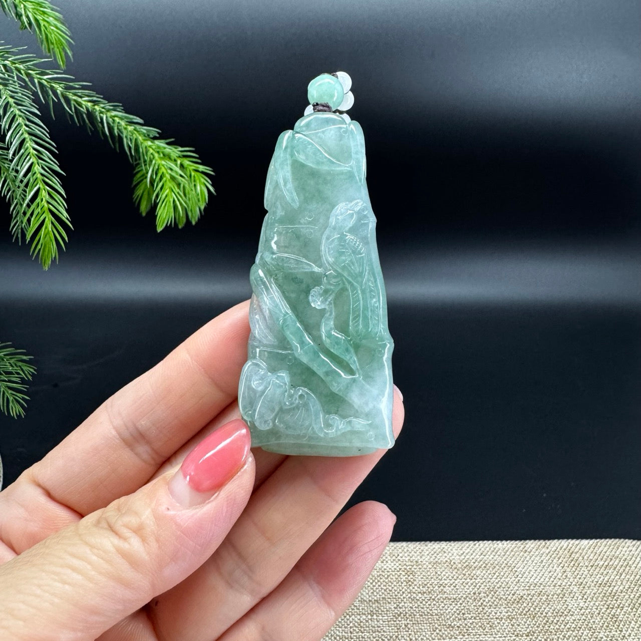 RealJade® Co.Natural Blue Green Jadeite Jade Bamboo Pendant