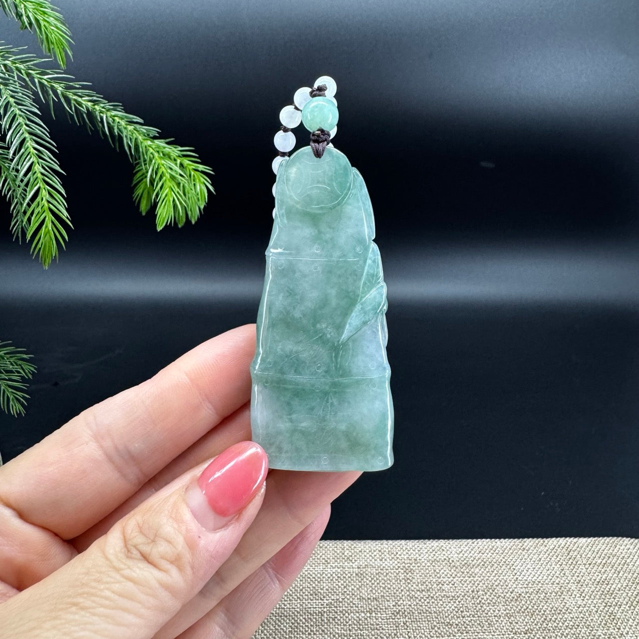 RealJade® Co.Natural Blue Green Jadeite Jade Bamboo Pendant