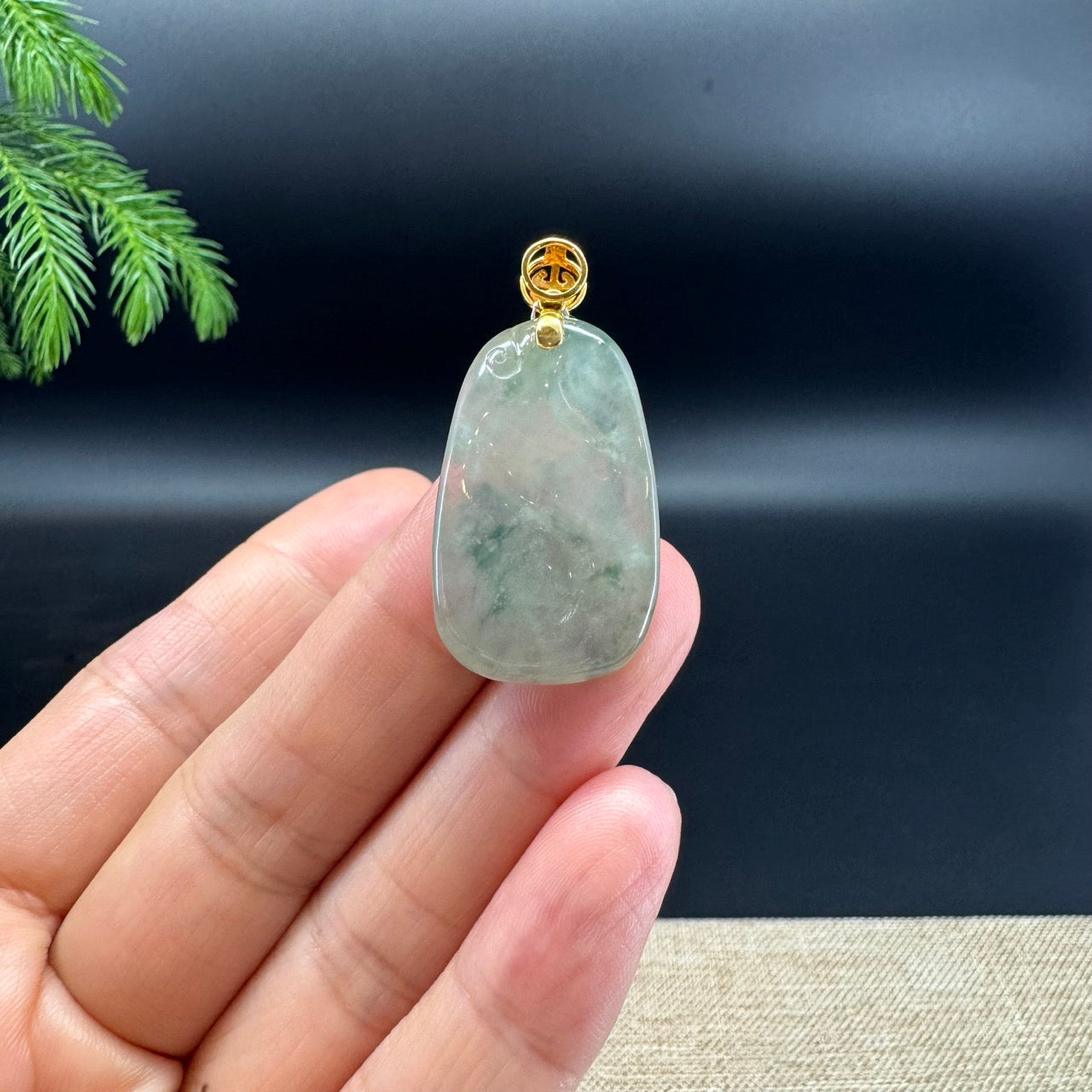 RealJade® co.: 18k Yellow Gold Natural Icy Green Jadeite Jade Ox Pendant Necklace
