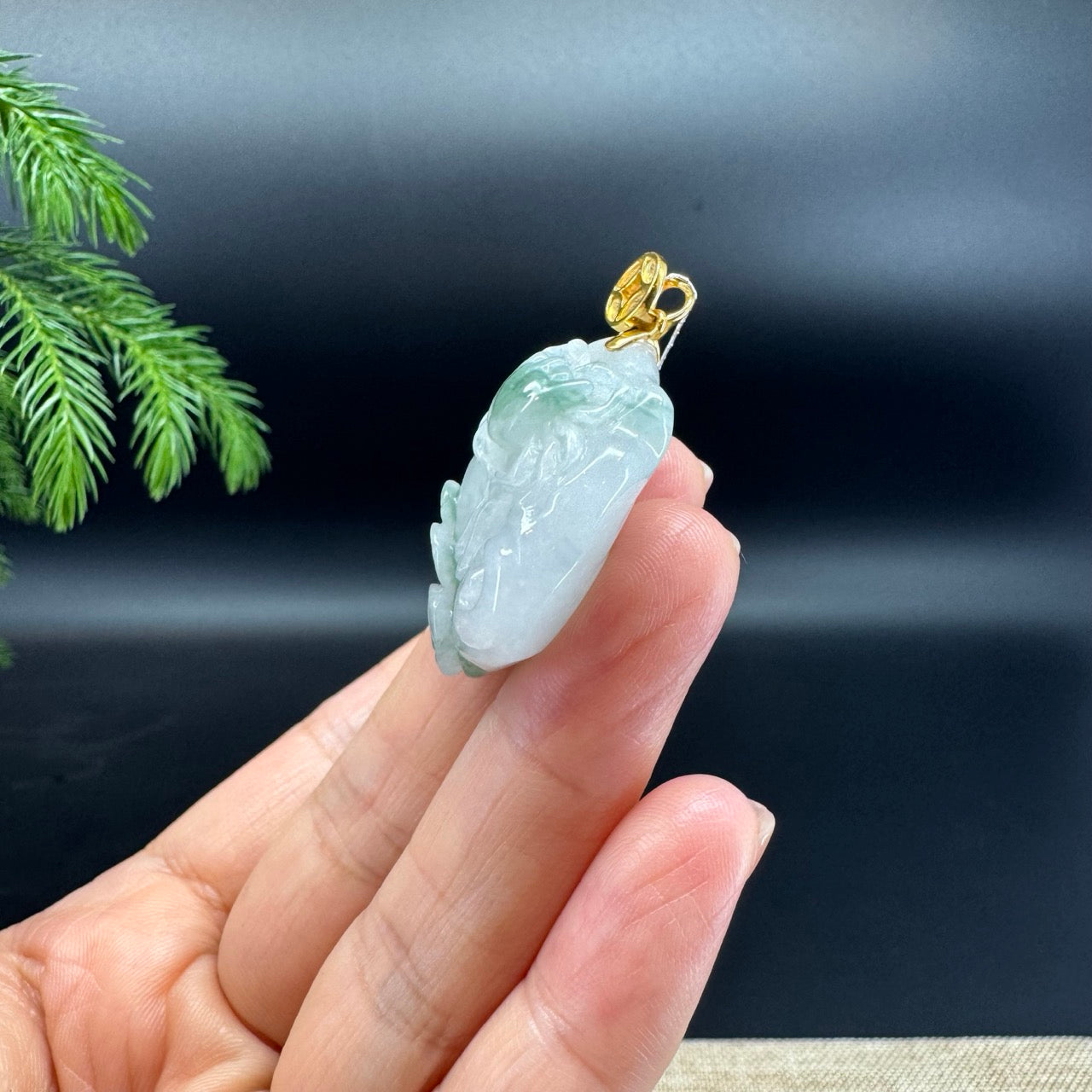 RealJade® Co. 18K Yellow Gold Genuine White Green Jadeite Jade Crab Necklace